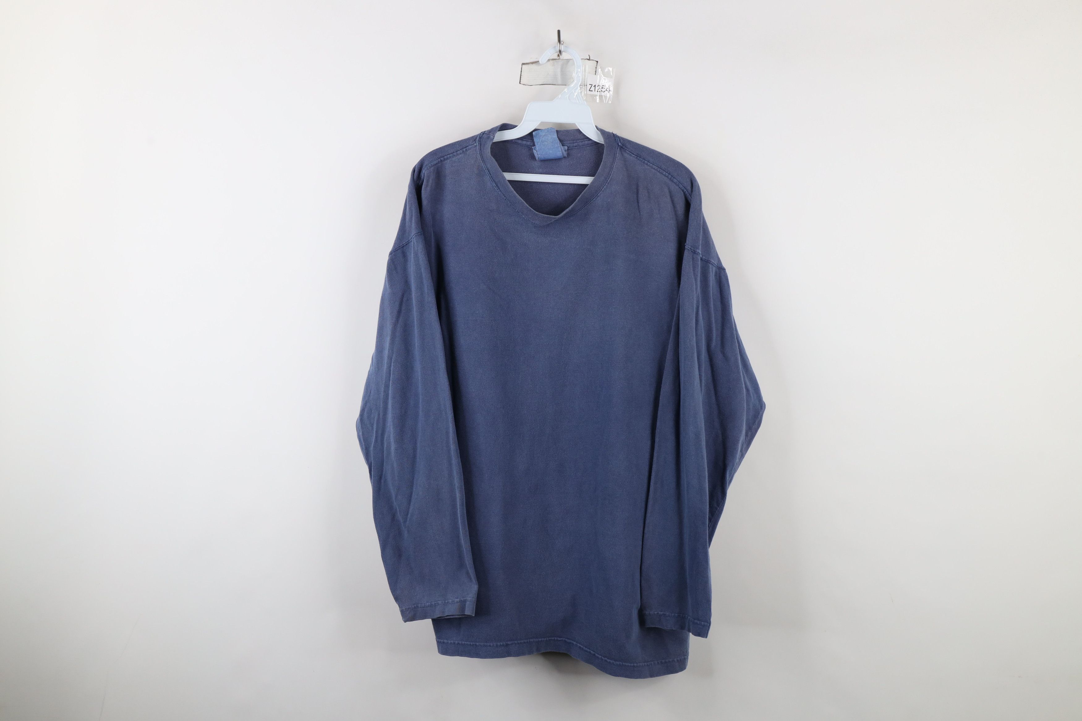 Vintage Vintage 90s Streetwear Blank Cotton Long Sleeve T-Shirt Blue Size US L / EU 52-54 / 3 - 1 Thumbnail
