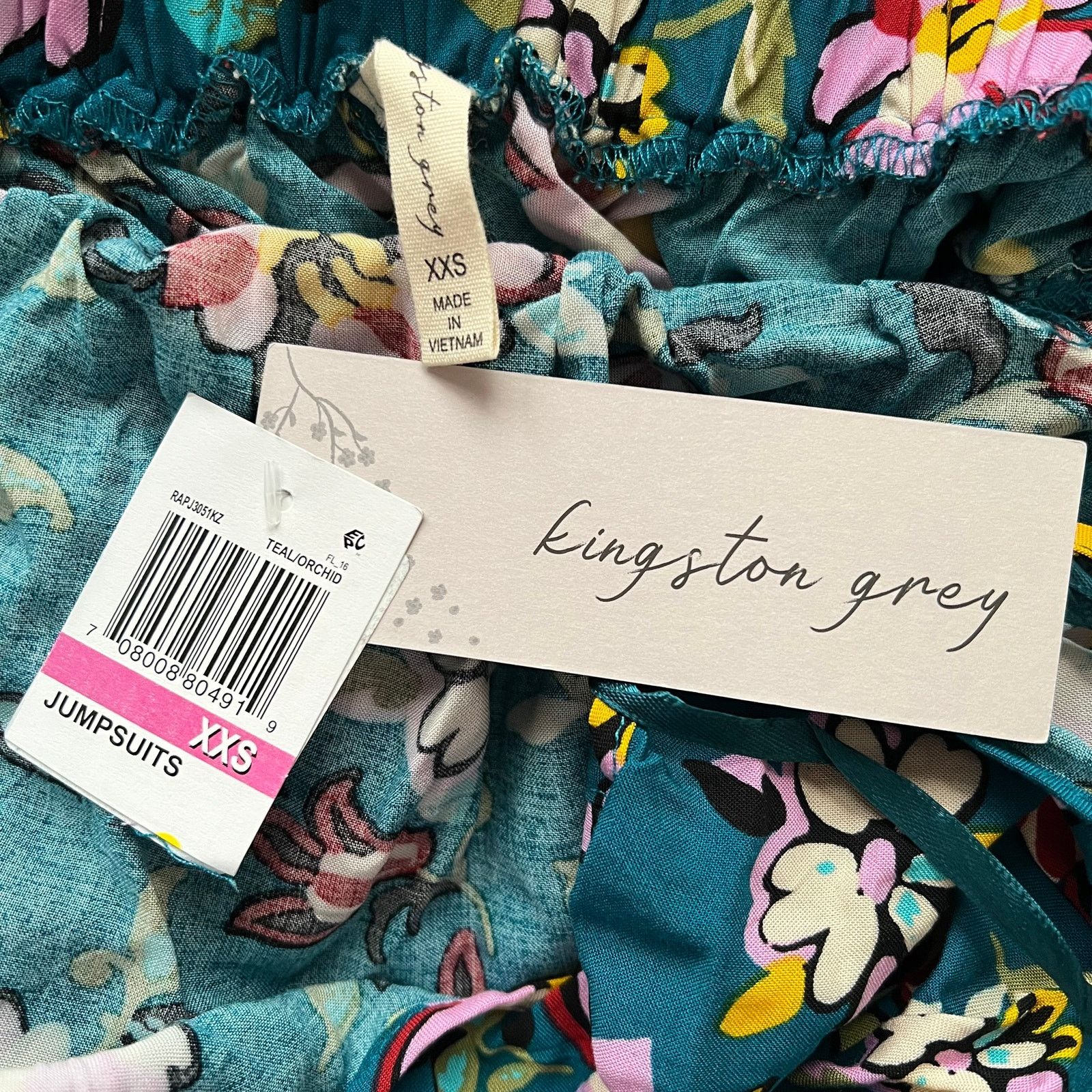 Other KINGSTON GREY Teal Floral Print Wide Leg Jumpsuit, XXS Size 24" / US 00 / IT 34 - 11 Thumbnail