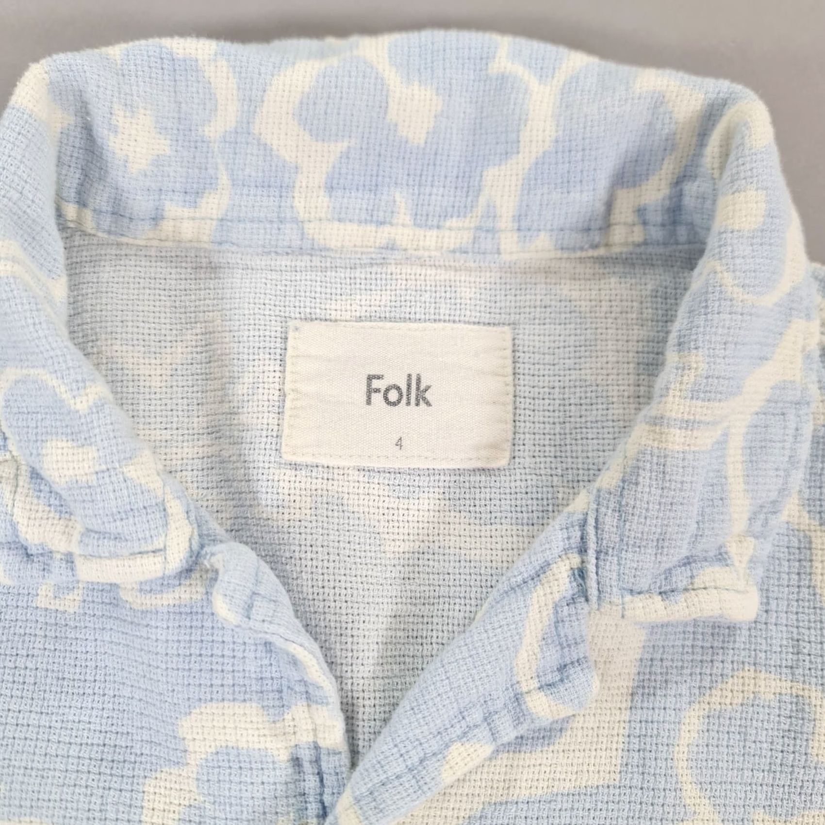 Folk Folk Shirt Blue Floral Short Sleeve Spread Collar Button-Up Men Large L Holiday Casual Travel Summer Cotton Size US L / EU 52-54 / 3 - 3 Thumbnail