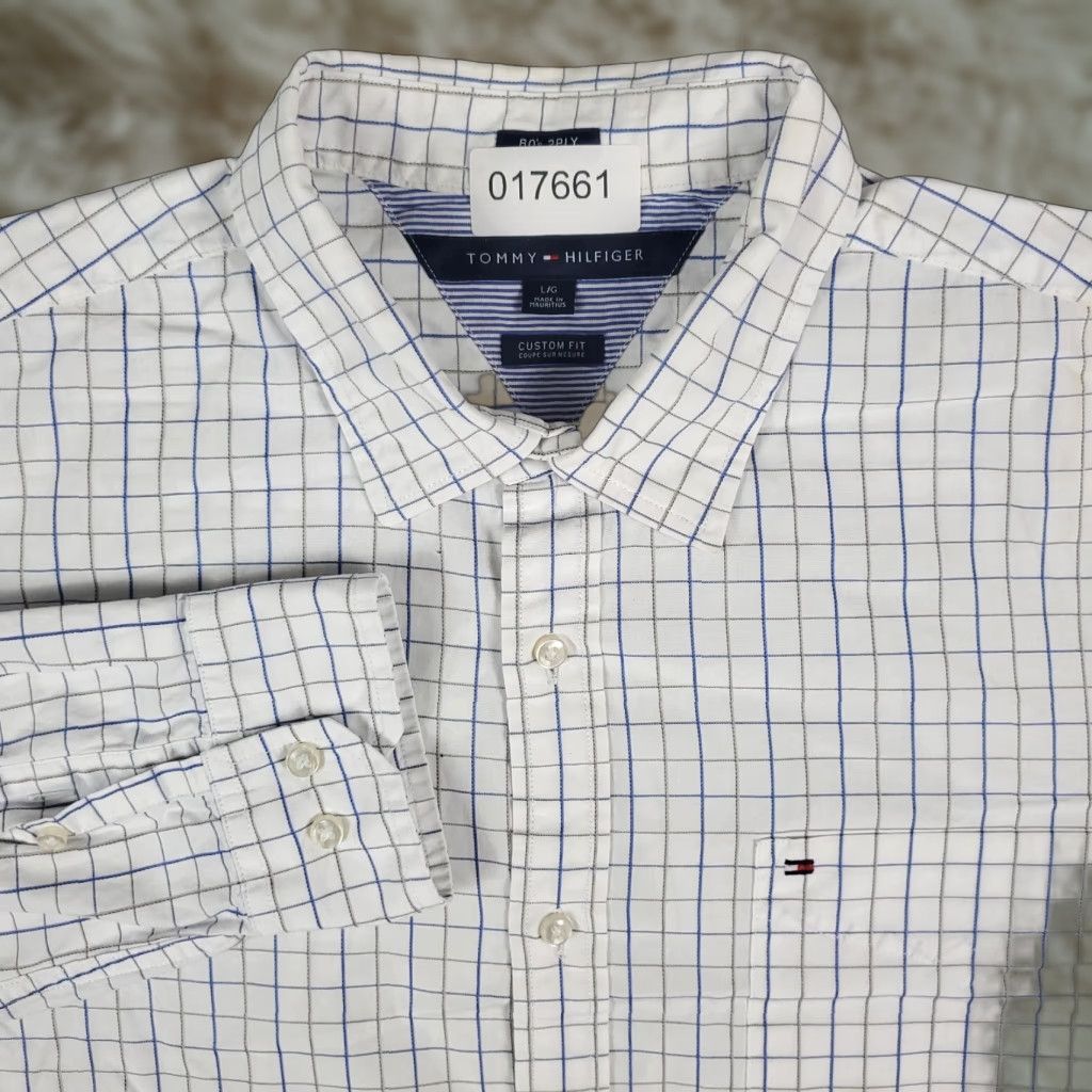Tommy Hilfiger Tommy Hilfiger Check Button-Up Shirt Men's Large White Custom Fit Regular Sleeve Size US L / EU 52-54 / 3 - 1 Thumbnail