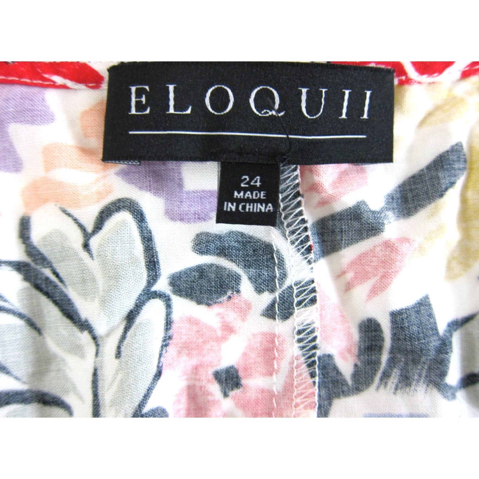 Vintage ELOQUII Dress Long Sleeve Rayon Black Purple Yellow Red Abstract High Low 24 V-Neck Kaftan Bohemian Floral 80s 90s Boho Womens Mens Girls Size 4XL / US 24-26 - 3 Thumbnail