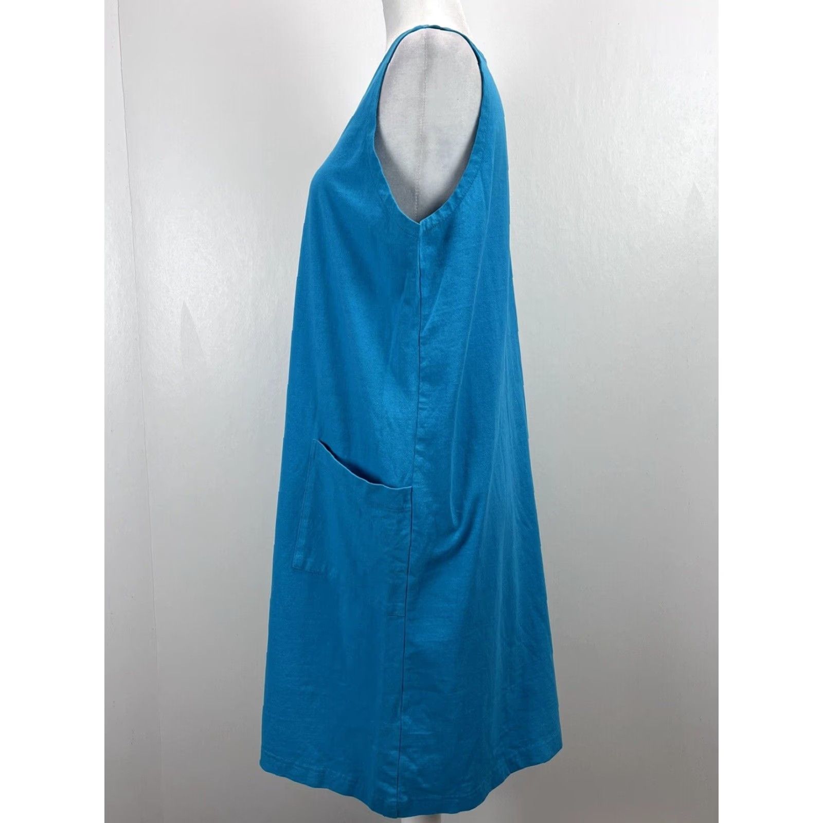 Vintage M Mac Sleeveless V-Neck Patch Pocket T-Shirt Dress Knee Length Blue Cotton Women's Medium Size M / US 6-8 / IT 42-44 - 2 Thumbnail