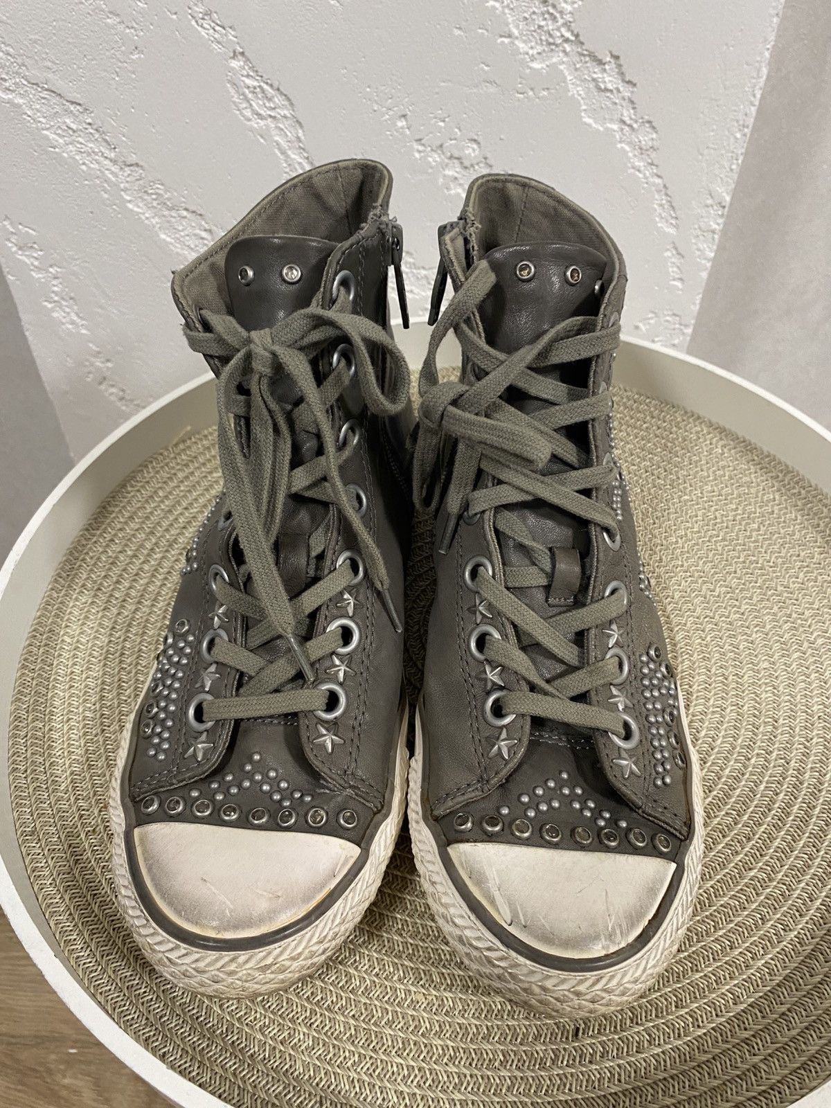 ASH Ash Victim Gray Leather Studded High Top Punk Goth Shoes 38 Size US 8 / IT 38 - 4 Thumbnail