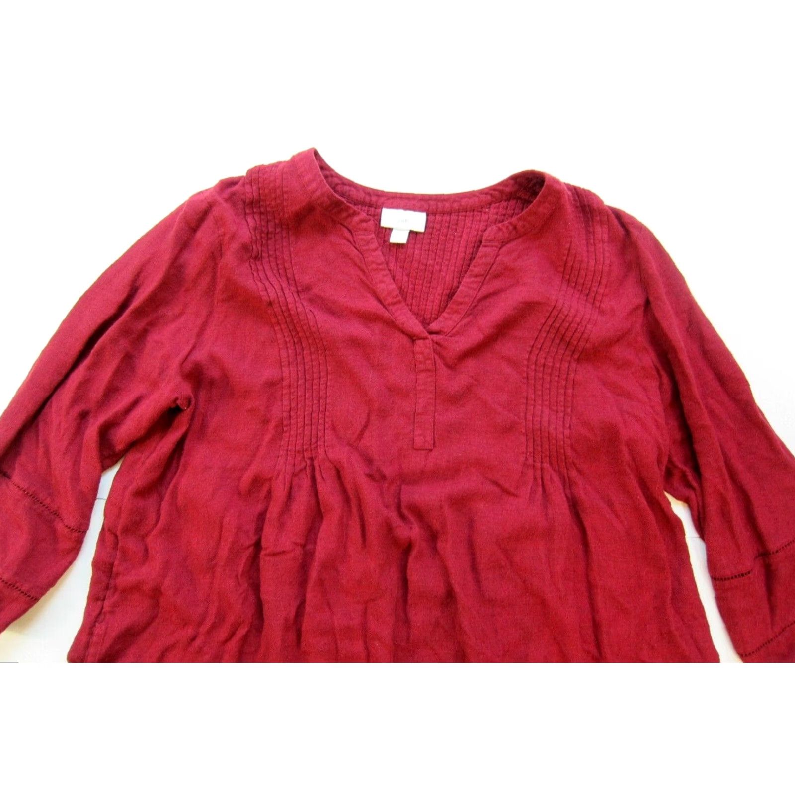 J. Jill J.Jill Blouse 3/4 Sleeve V-Neck Pocket Pleated Tunic Peasant Rayon Red Blouse PL Womens Removable Pockets Size L / US 10 / IT 46 - 3 Thumbnail