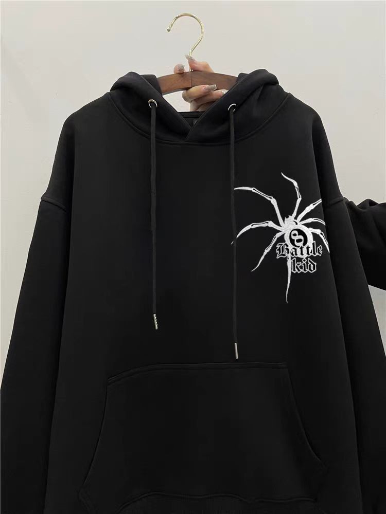 Hip Hop Spider Print Thickened Loose XXL Hooded Sweatshirt