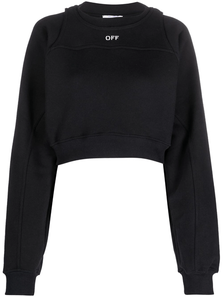 o1mle0824 Stamp Round Crop Crewneck in Black