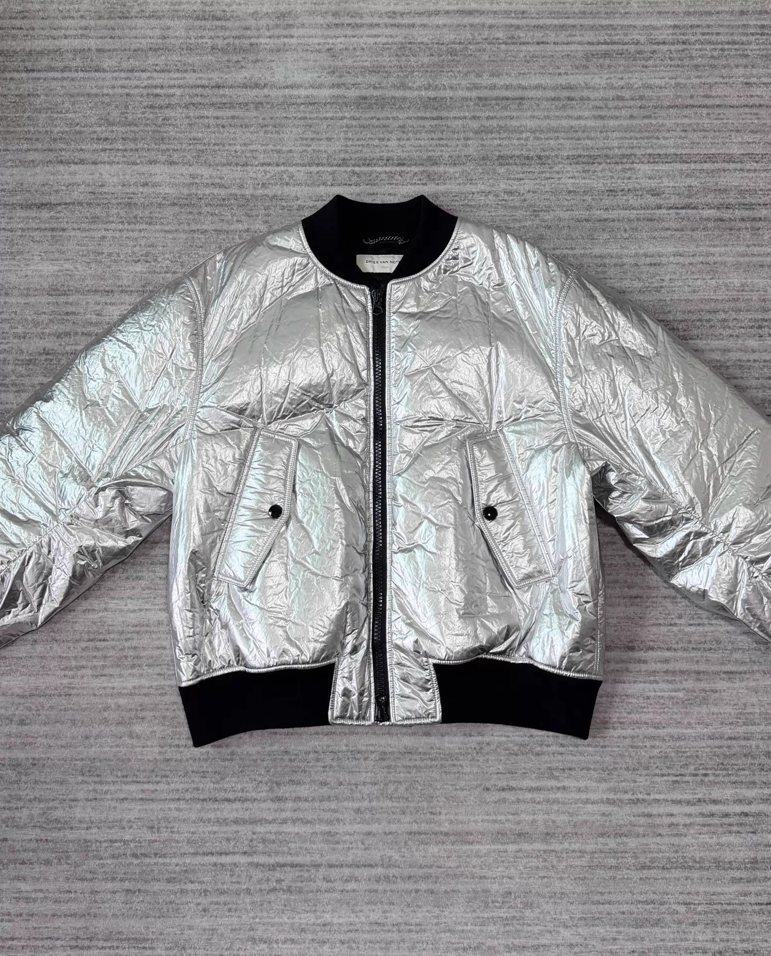 Dries Van Noten Dries Van Noten Silver Back Zip Cotton Bomber Jacket L Size US L / EU 52-54 / 3 - 2 Thumbnail