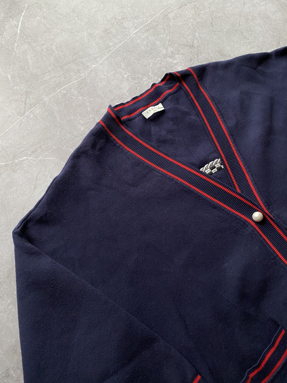 Sandro Sandro Paris Heavy Oversized Embroidered Navy Blue Cardigan Size XS / US 0-2 / IT 36-38 - 5 Thumbnail
