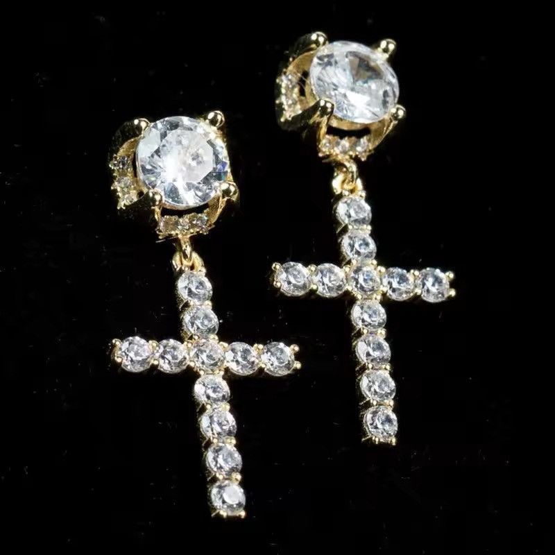 Jewelry Gold Color Cross Stud Earring Size ONE SIZE - 2 Thumbnail