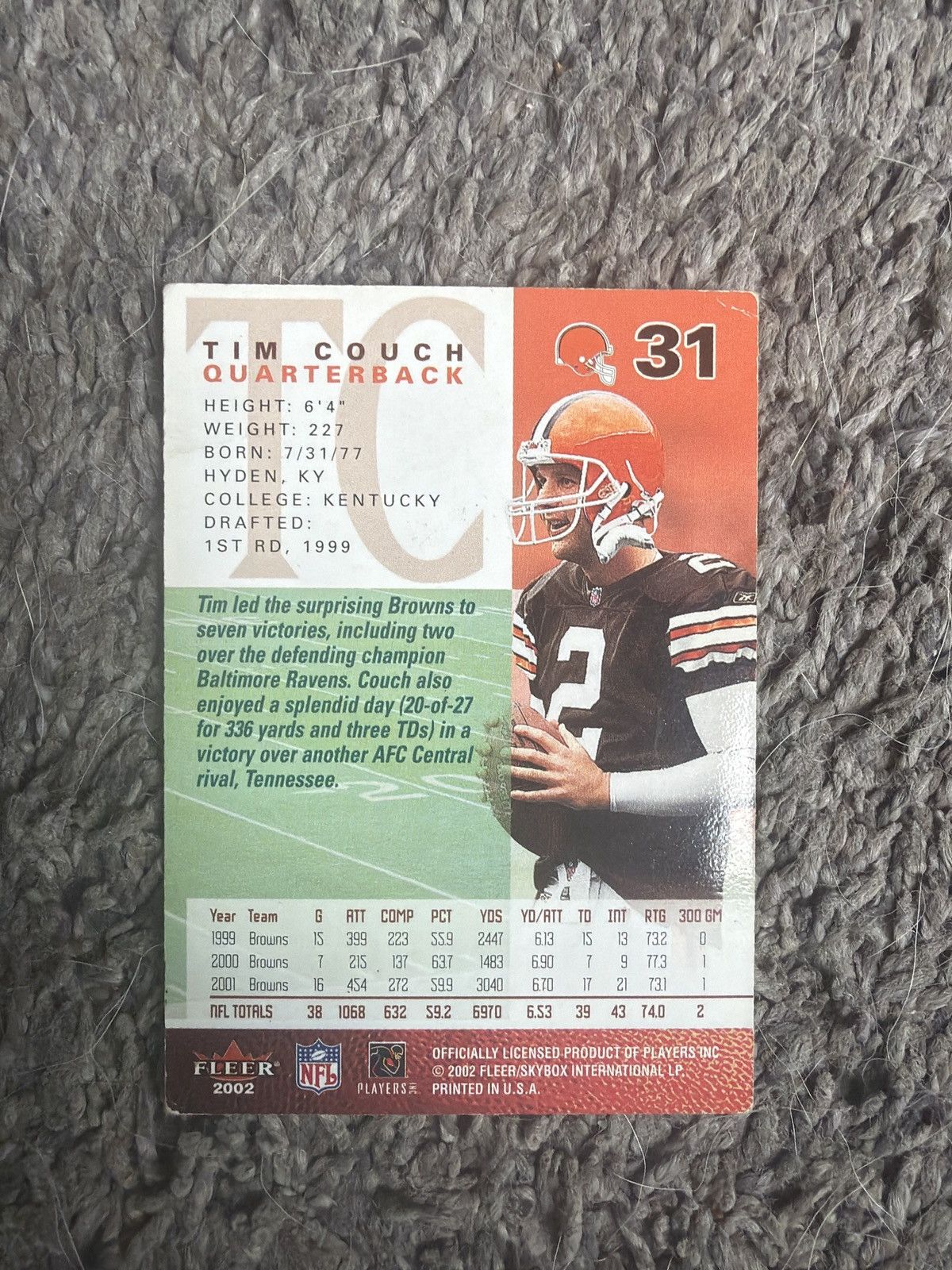 NFL 2002 Fleer #31 Tim Couch Card Size ONE SIZE - 2 Thumbnail