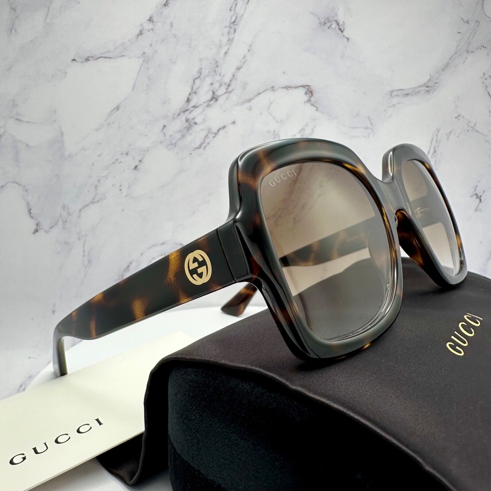 Gucci Gucci Sunglasses Brown Black Tortoise Gold GG Oversized Size ONE SIZE - 14 Thumbnail