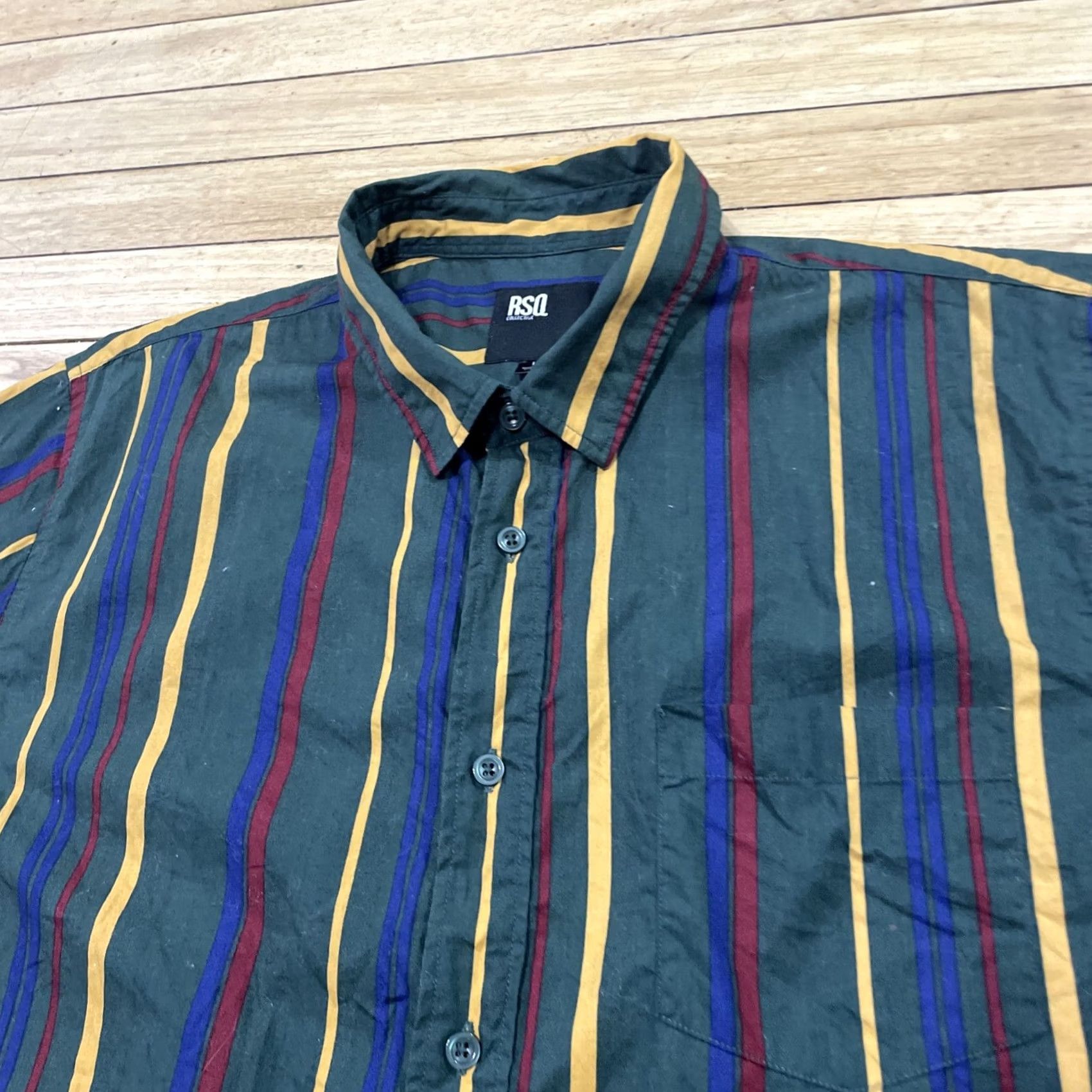 Rsq RSQ Collection Button Shirt Men M Vtg 1990s Vertical Striped Multicolor Green Red Yellow Shirt Button-Up Short Sleeve Casual Size US M / EU 48-50 / 2 - 3 Thumbnail