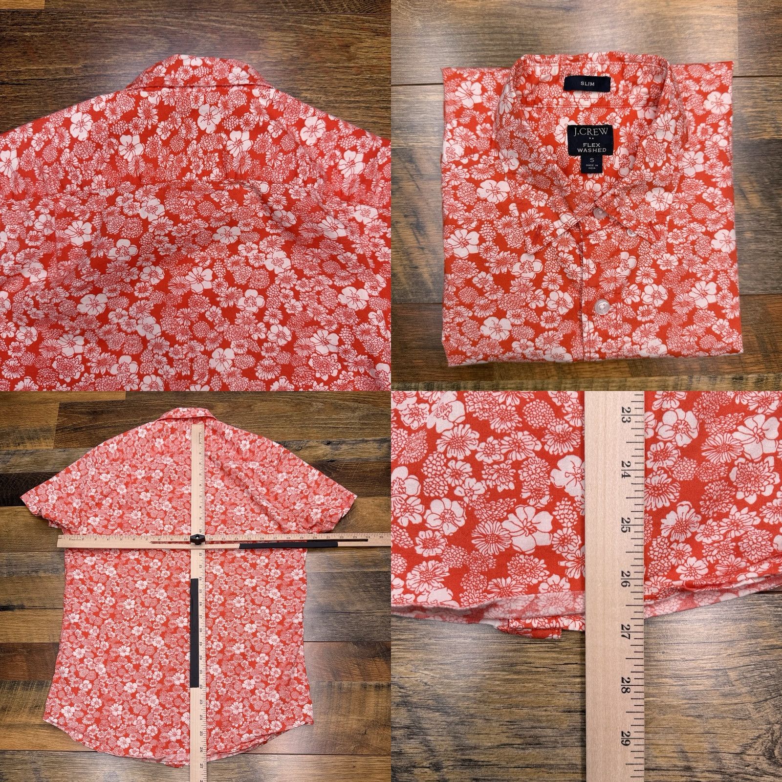 J.Crew J.CREW Shirt Slim Mens S Red Flowers Button-Up Short Sleeve Collared Knit Stretch Vintage: No Size US S / EU 44-46 / 1 - 8 Thumbnail