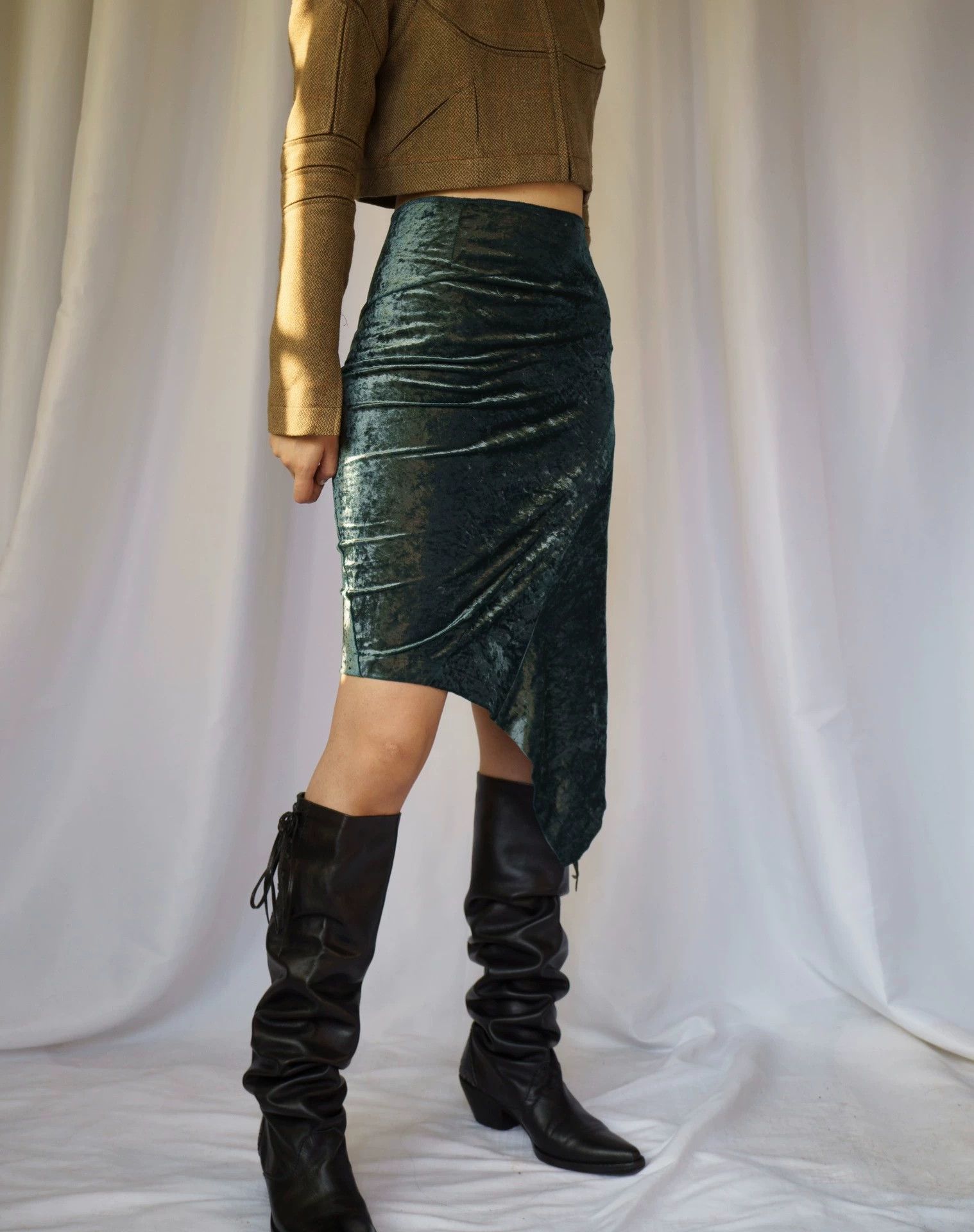 Junya Watanabe JUNYAWATANABE 1997 Lake Green Velvet Asymmetric Dress Size M / US 6-8 / IT 42-44 - 5 Thumbnail