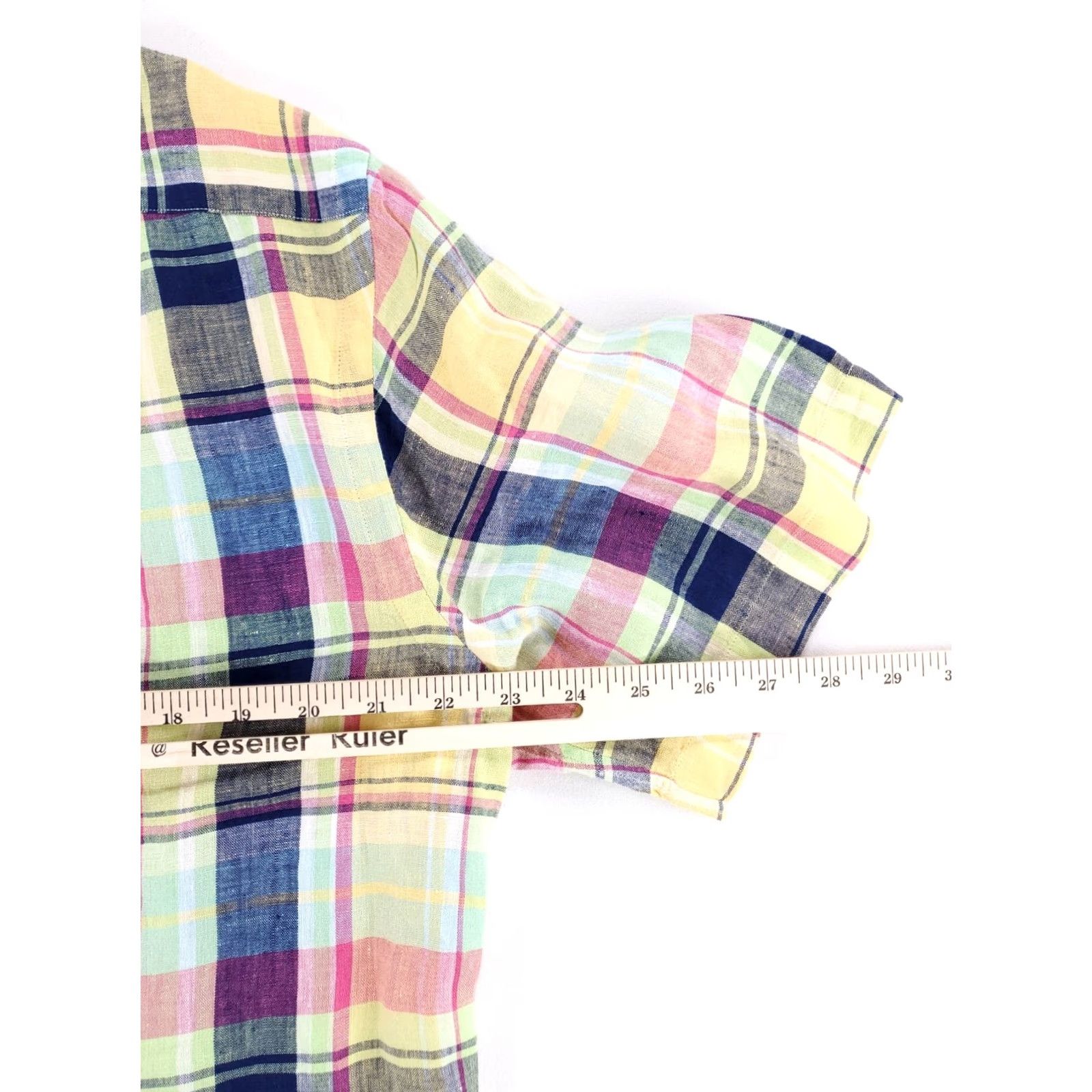 Ralph Lauren Ralph Lauren Shirt Plaid Linen Button-Down Short Sleeve Mens L Blue Yellow Size US L / EU 52-54 / 3 - 6 Thumbnail