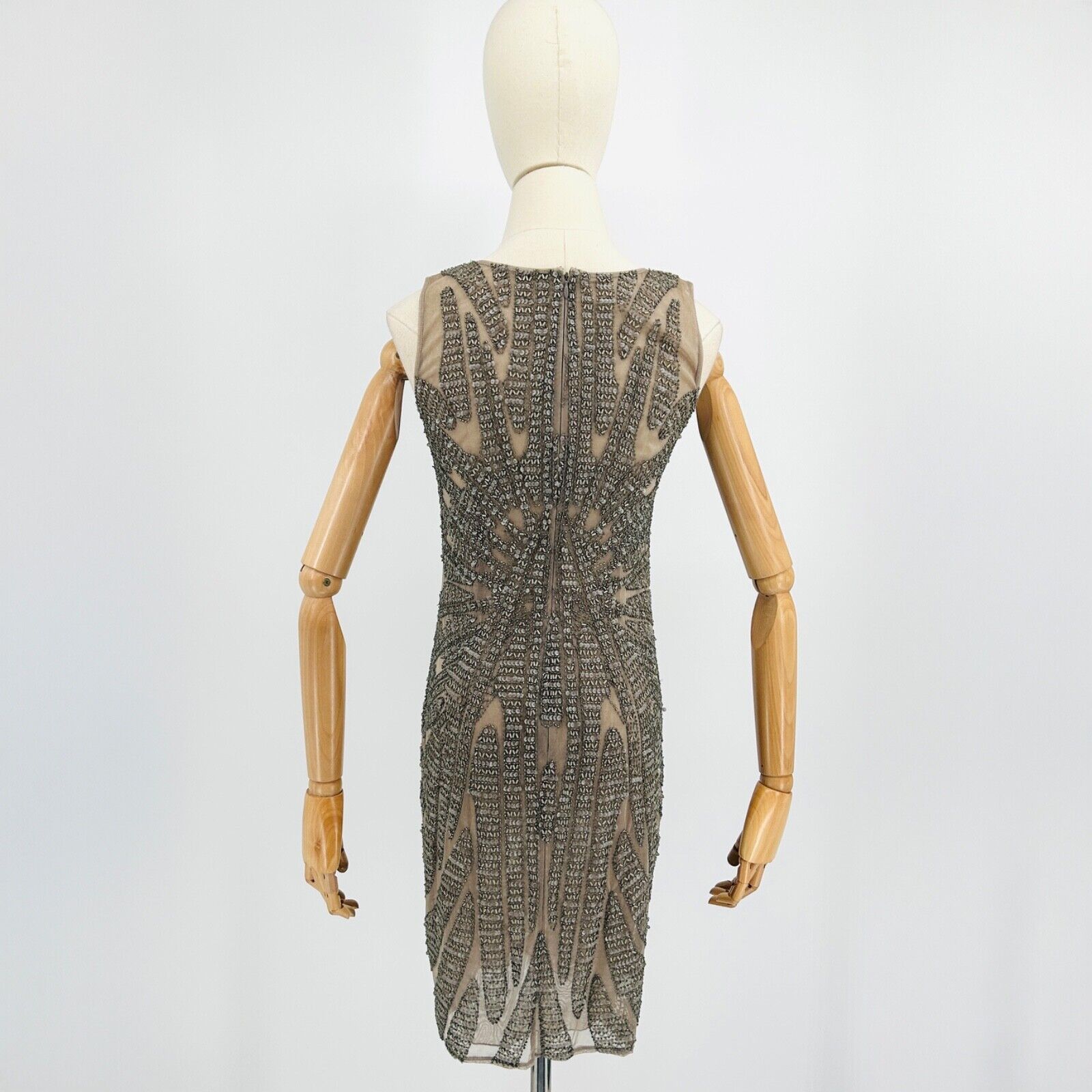 Other Vintage Y2K Farah Khan Silver Beaded Sequin Cocktail Dress Size S / US 4 / IT 40 - 5 Thumbnail
