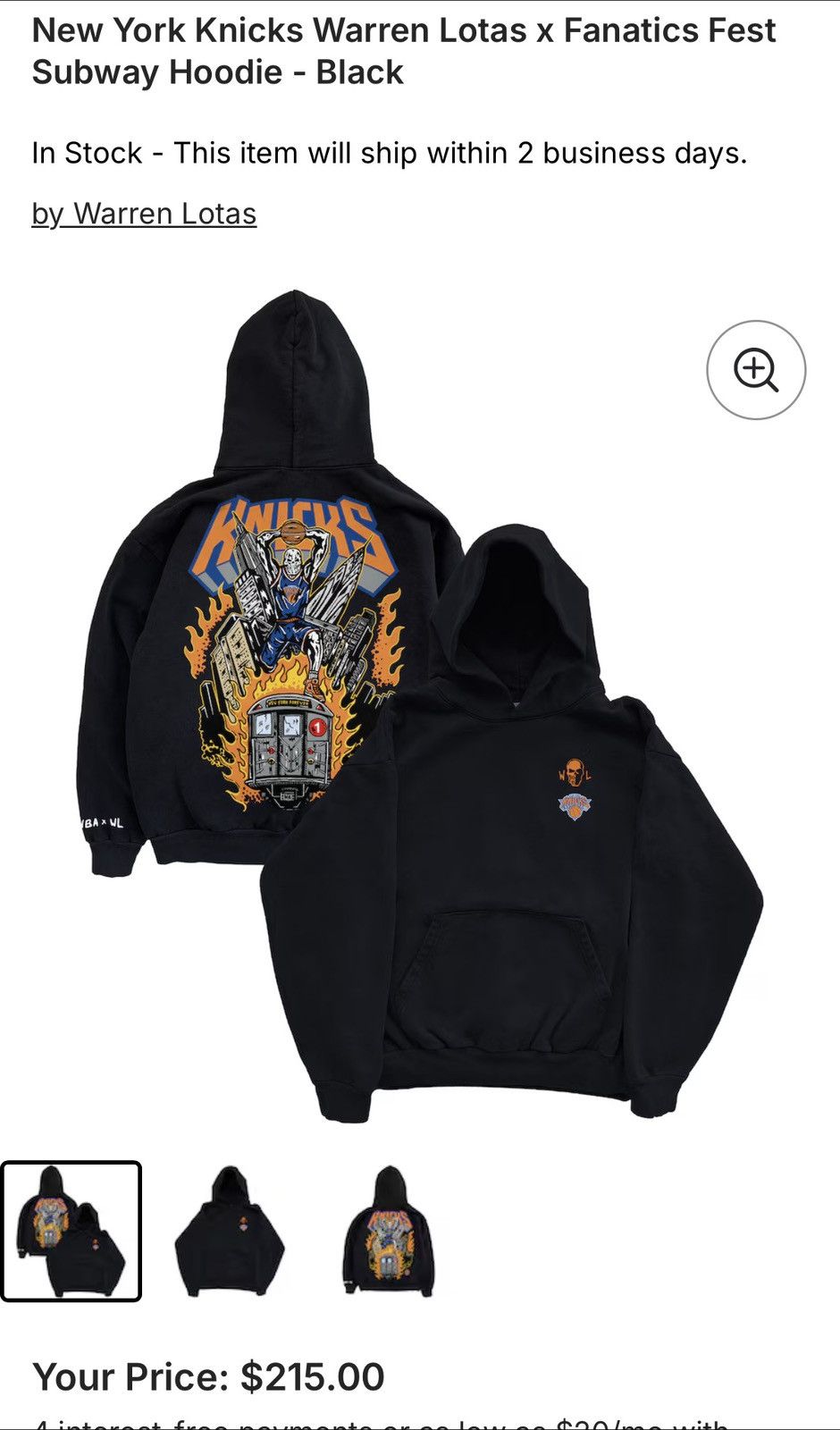 New York Knicks Warren Lotas x Fanatics Fest Subway Hoodie