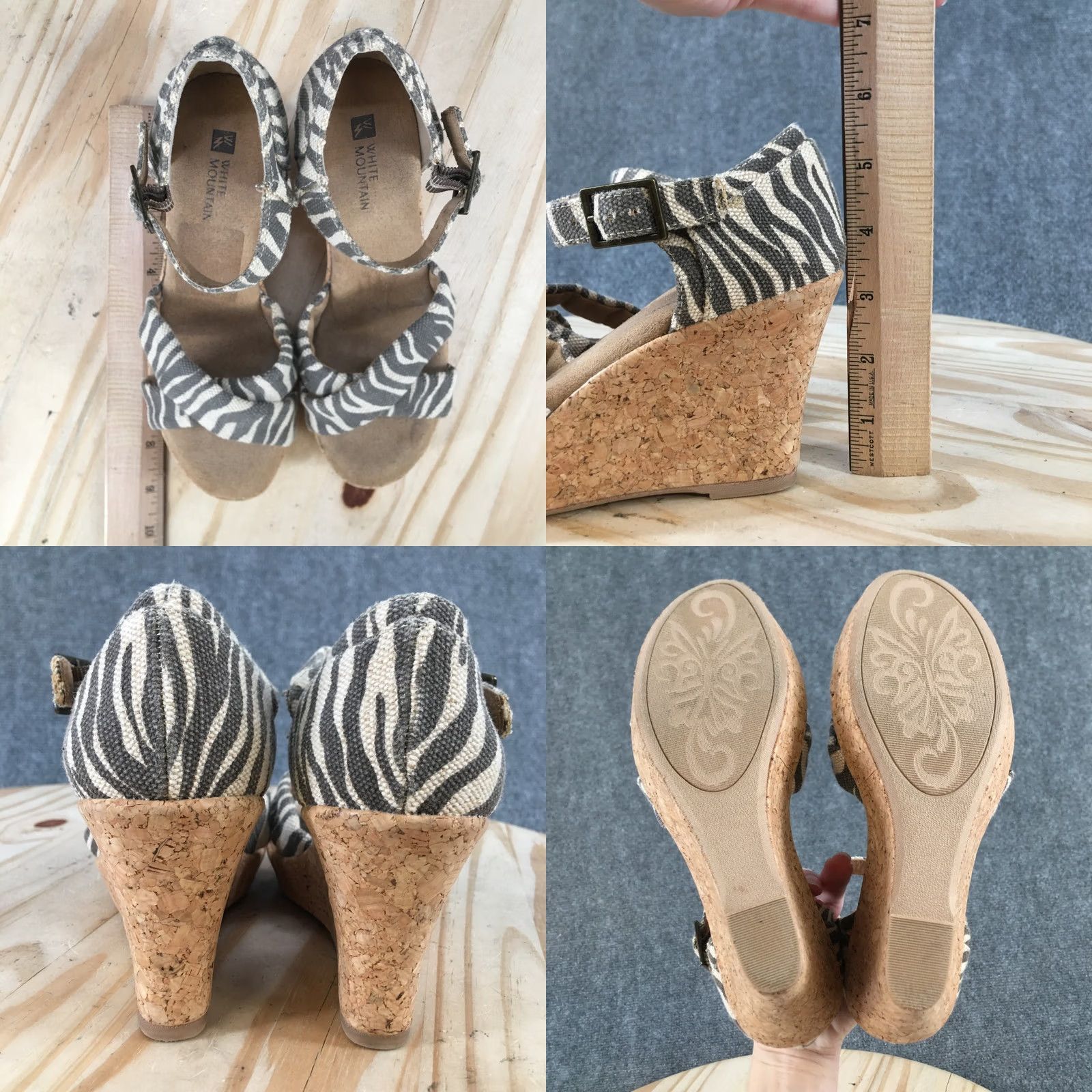 Vintage White Mountain Outshine Sandals Strappy Cork Wedge Gray White Womens 5.5M Shoes Size US 6 / IT 36 - 8 Thumbnail