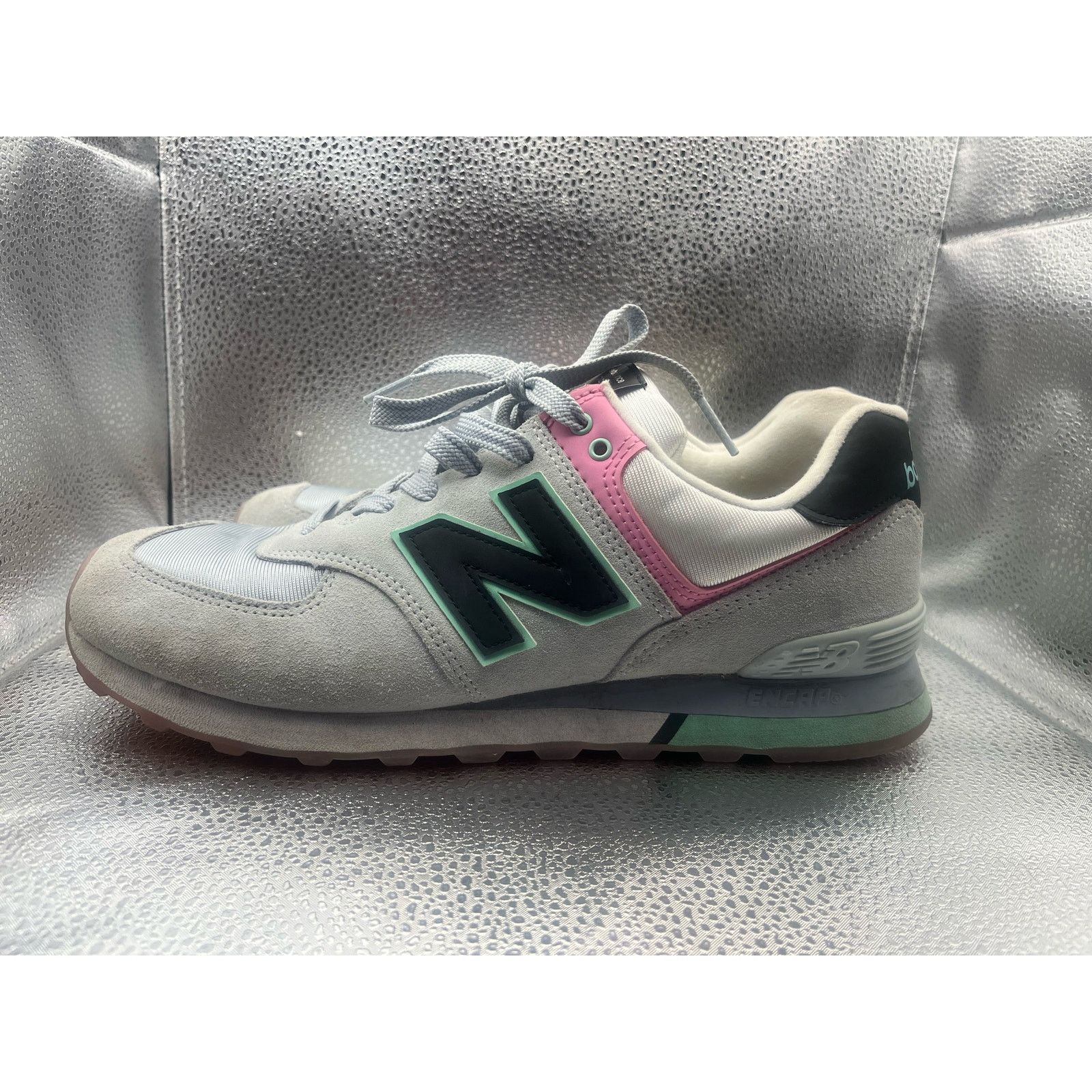 Womens New Balance 574 SAT Silver Green Pink Sneakers 11