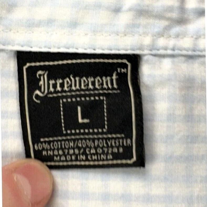 Vintage Irreverent Button Up Shirt Mens Large Blue Gingham Plaid Patch Work Flap Pockets Size US L / EU 52-54 / 3 - 6 Thumbnail