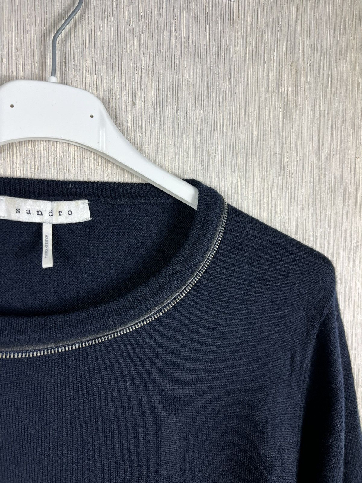 Sandro Archive Sandro Paris merino wool zipper neck sweater navy Size US L / EU 52-54 / 3 - 8 Thumbnail