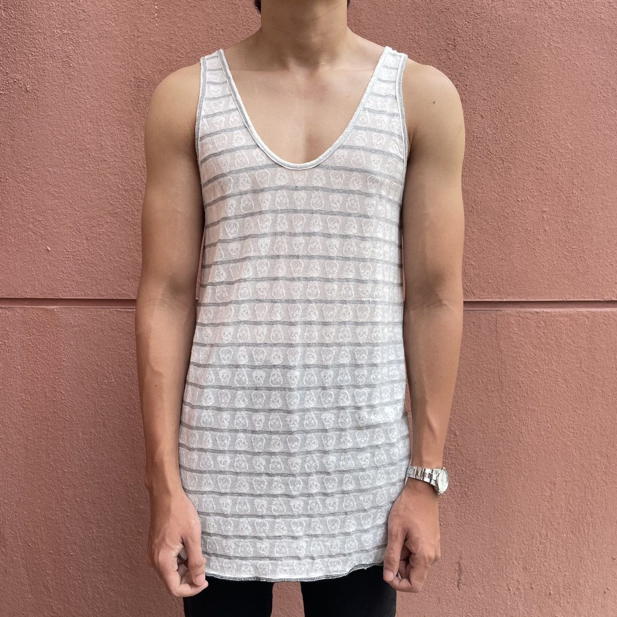 image of Vintage Helter Skelter Inspired Mcqueen Skull Tanktop in White, Men's (Size Small)