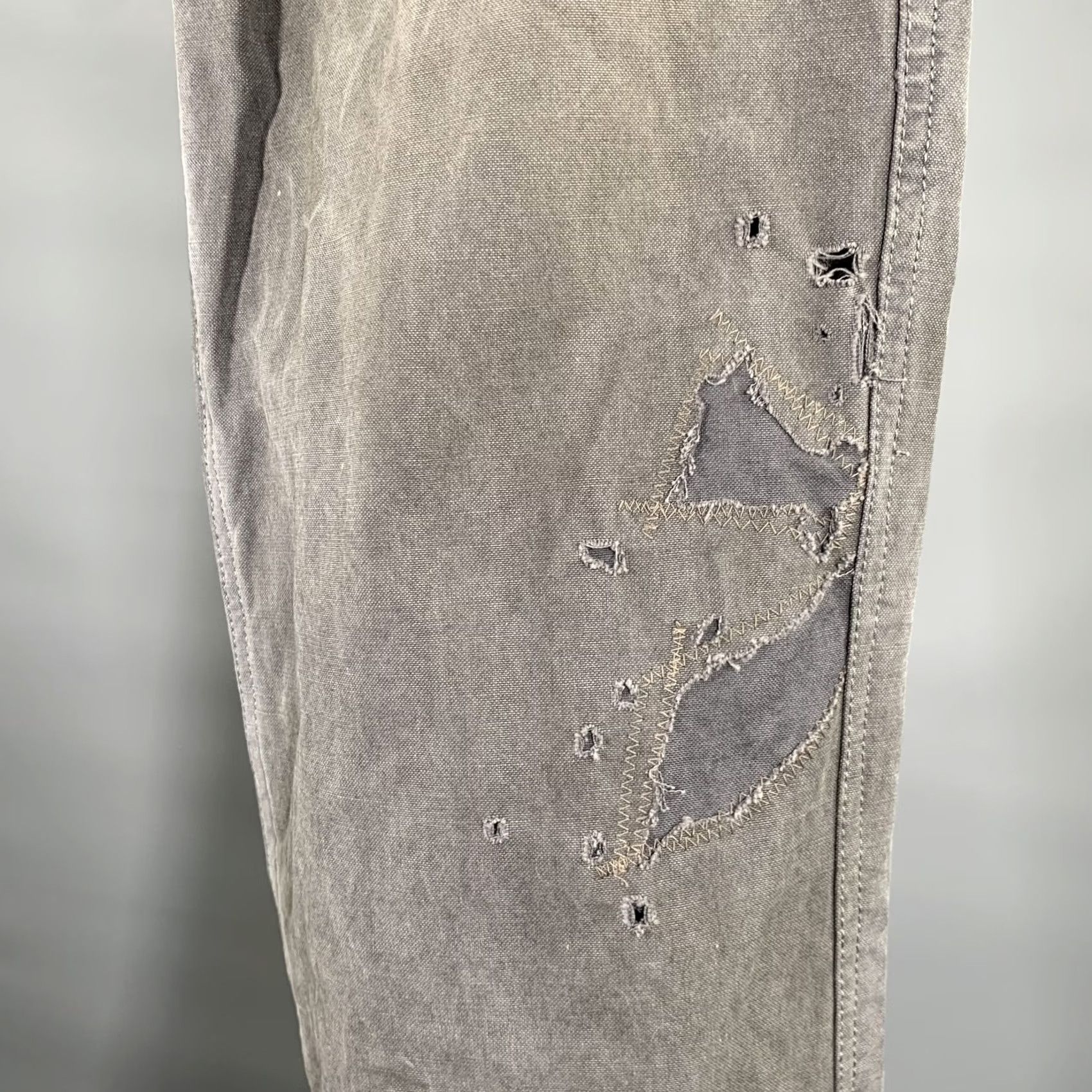 Visvim VISVIM Size L Grey Distressed Cotton Button Fly Casual Pants Mens Size US 33 - 2 Thumbnail