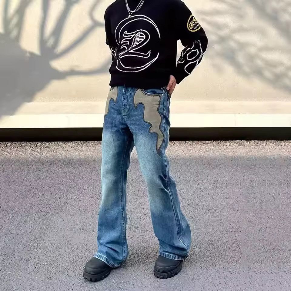Jean Y2K Flared Denim Jeans | Wavy Suede Patch Applique Size US 29 - 2 Thumbnail