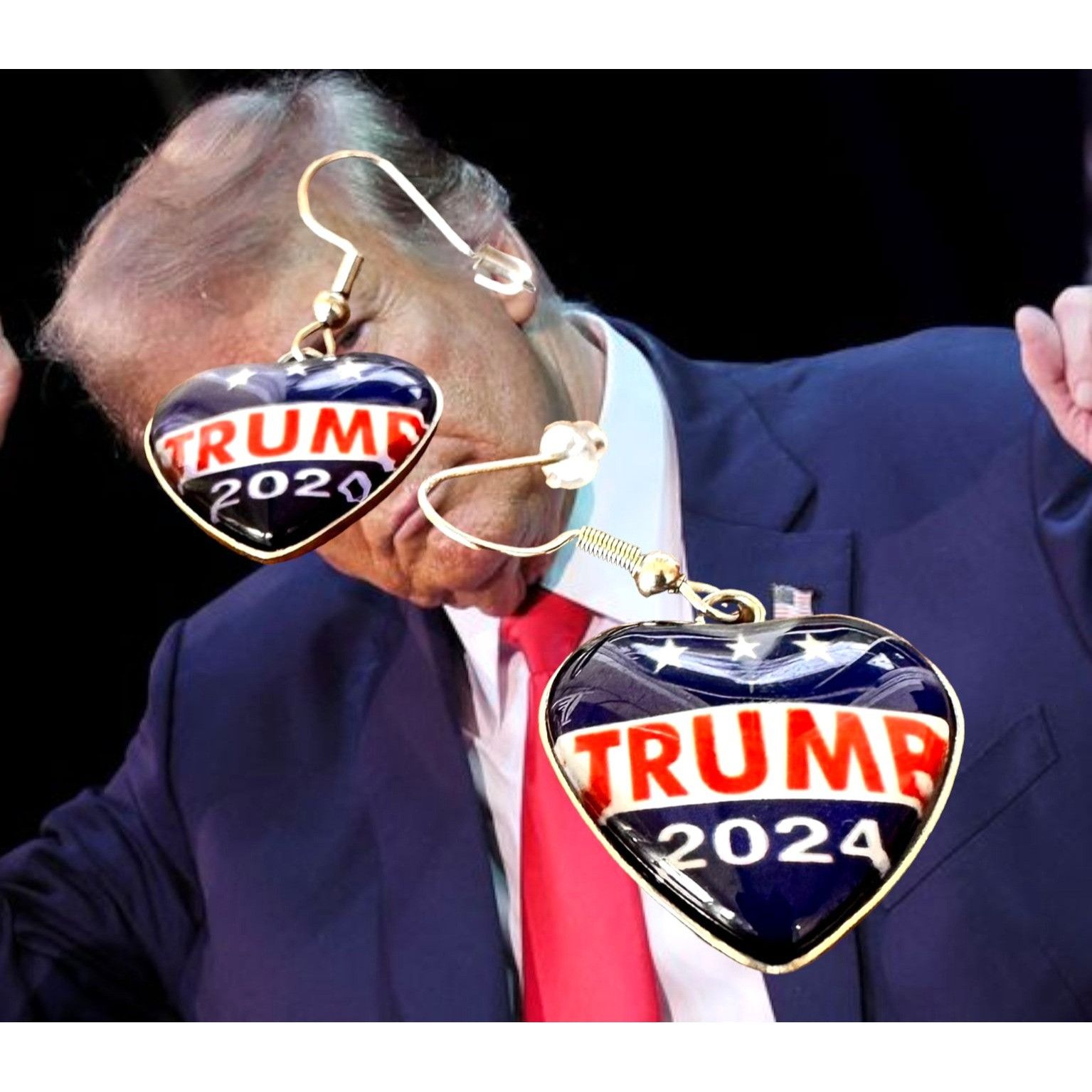 Handmade Trump 2024 MAGA Earrings Patriotic New Heart Shaped Dangle H Size ONE SIZE - 3 Thumbnail