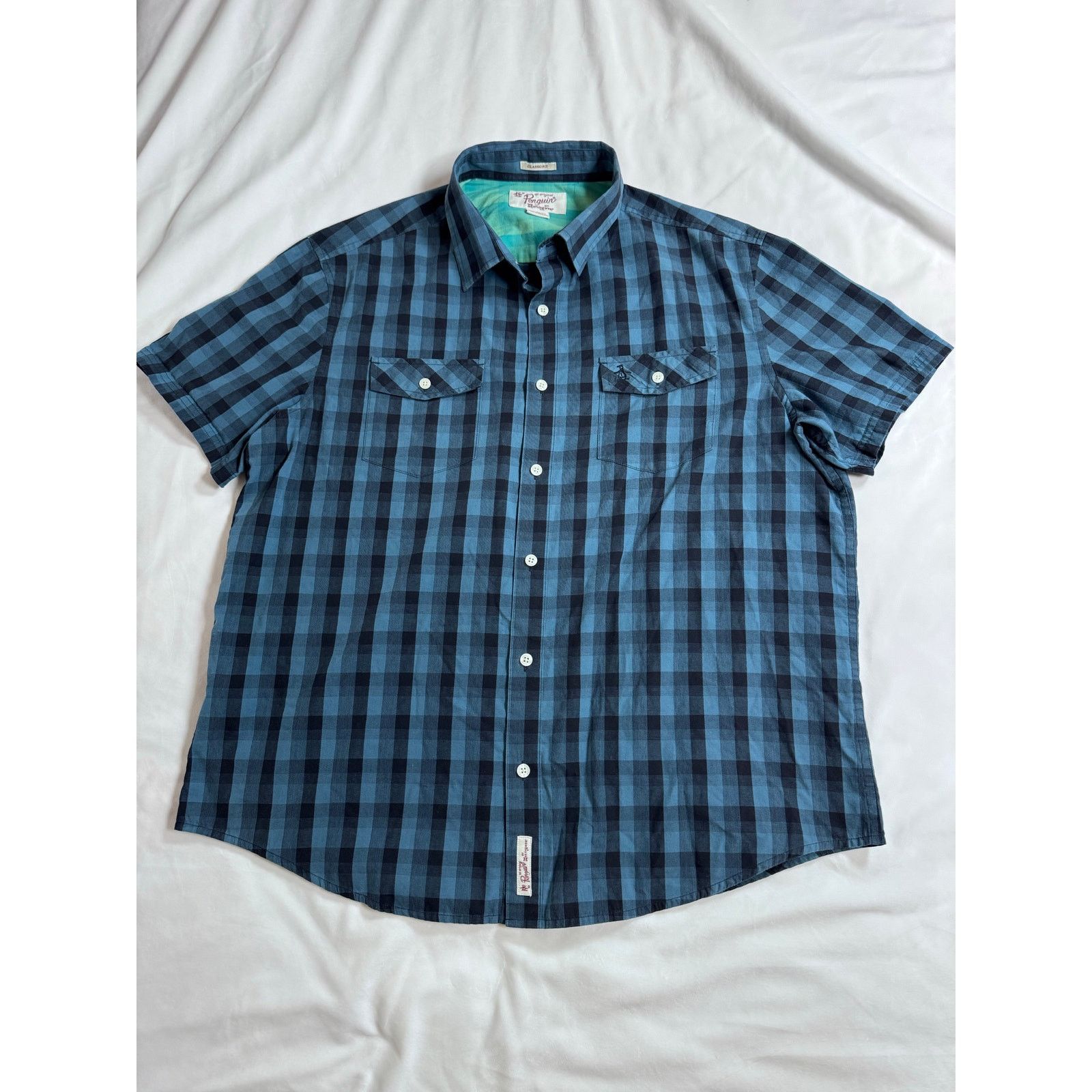 Original Penguin Original Penguin Button Up Shirt Blue Check Short Sleeve XL Size US XL / EU 56 / 4 - 5 Thumbnail