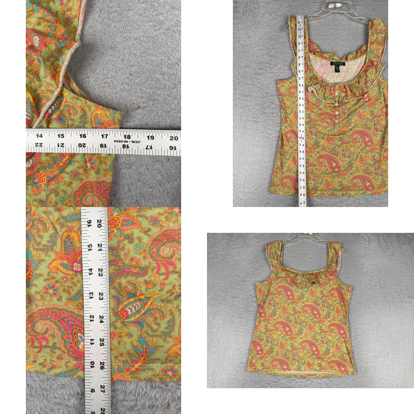 Ralph Lauren Lauren Ralph Lauren Shirt Women XL Green Paisley Henley Ruffle Tank Size XL / US 12-14 / IT 48-50 - 8 Thumbnail