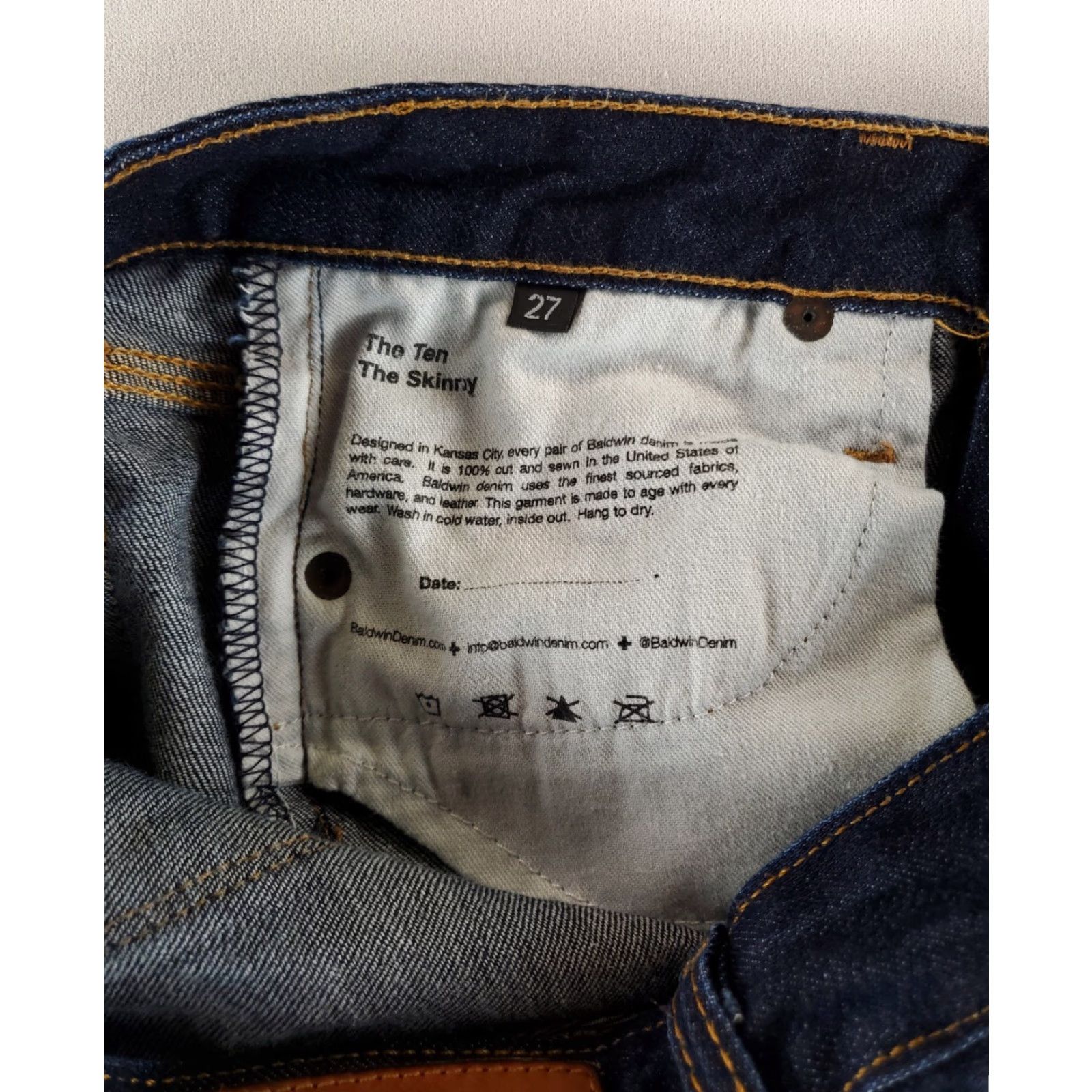 Vintage BALDWIN Jeans Skinny Selvedge Blue Mens 31 Inseam 32 Skinny 31x32.5 Actual 27? Size US 31 - 6 Thumbnail