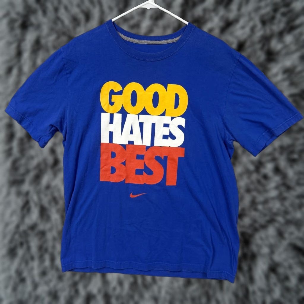 Nike Nike Shirt Mens Large Blue Good Hates Best Graphic Slogan Front Nike Swoosh Cotton Jersey Streetwear Size US L / EU 52-54 / 3 - 1 Thumbnail