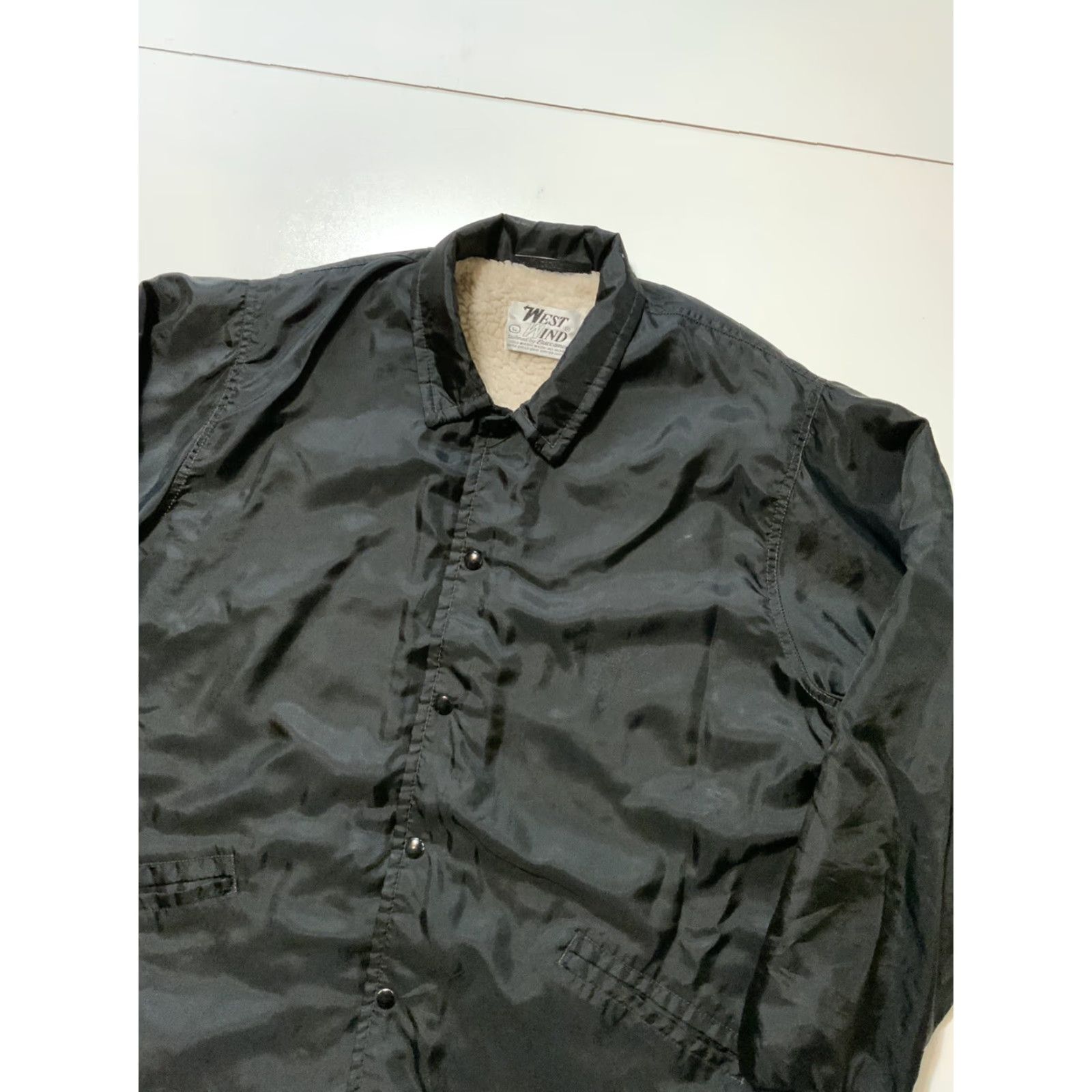 Vintage VINTAGE West Wind Buccaneer Sherpa Shearling Lined Black Satin Jacket Sz. L Mens Size US L / EU 52-54 / 3 - 5 Thumbnail