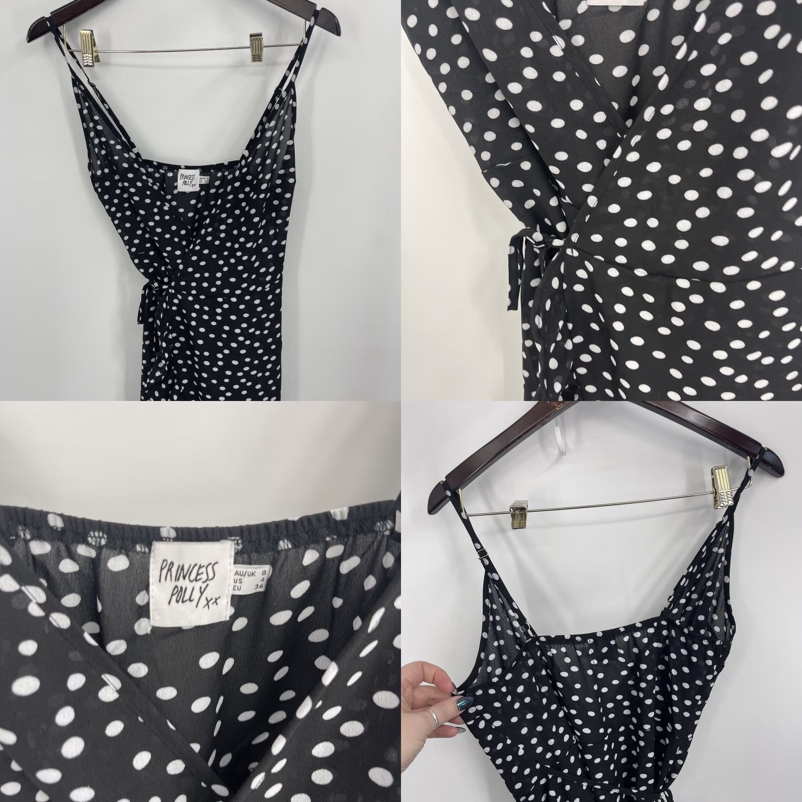 PRINCESS POLLY Princess Polly My Jewel Mini Dress Womens 4 Wrap Ruffle Polka Dot y2k 90s Slip Dress Bohemian 90s Womens Size S / US 4 / IT 40 - 8 Thumbnail