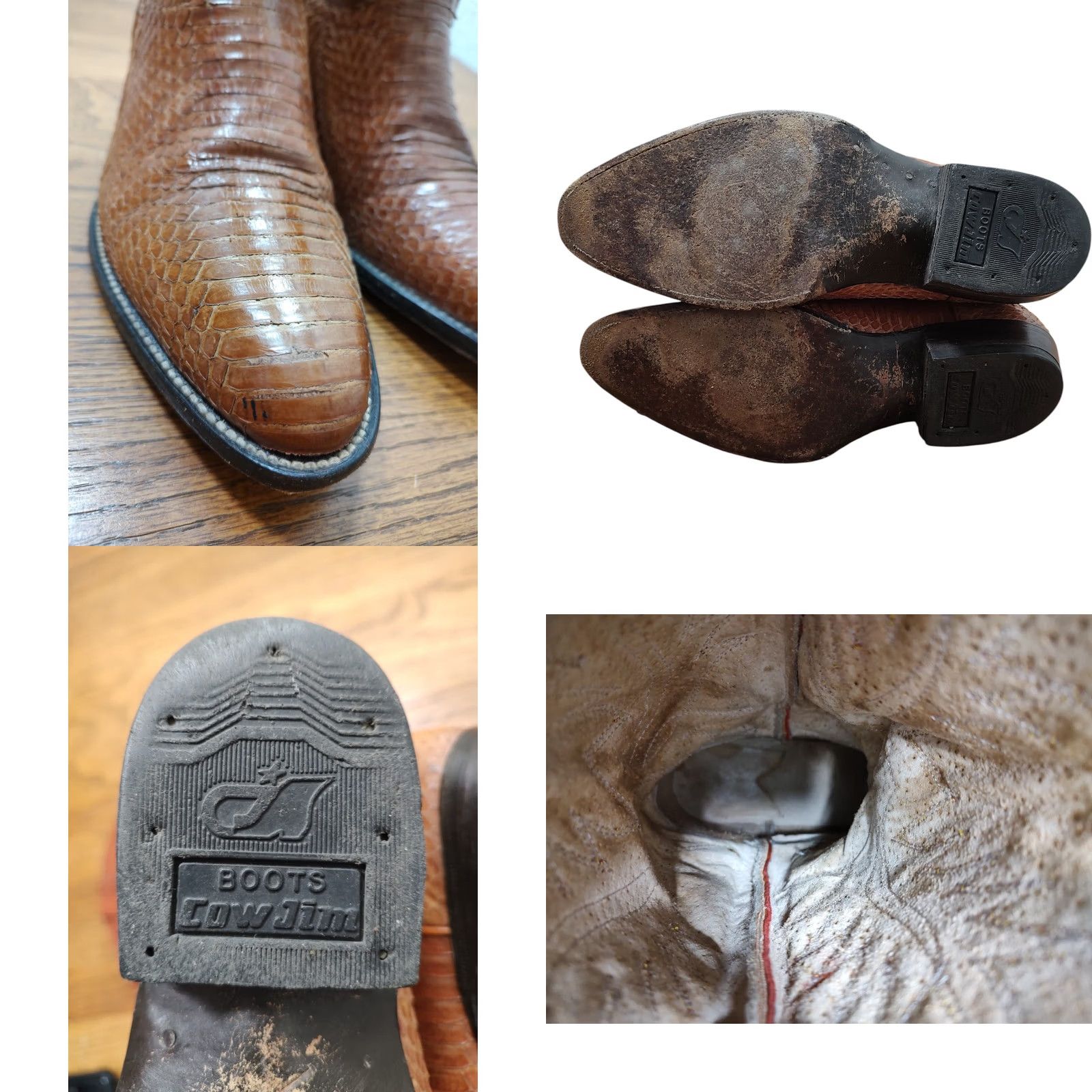 Skin VINTAGE Cow Jim Western Cowboy Snake Skin Boots Mens Size 9 D Brown Leather 90s Southwestern Cowboy Shoes Mens Size US 9 / EU 42 - 8 Thumbnail