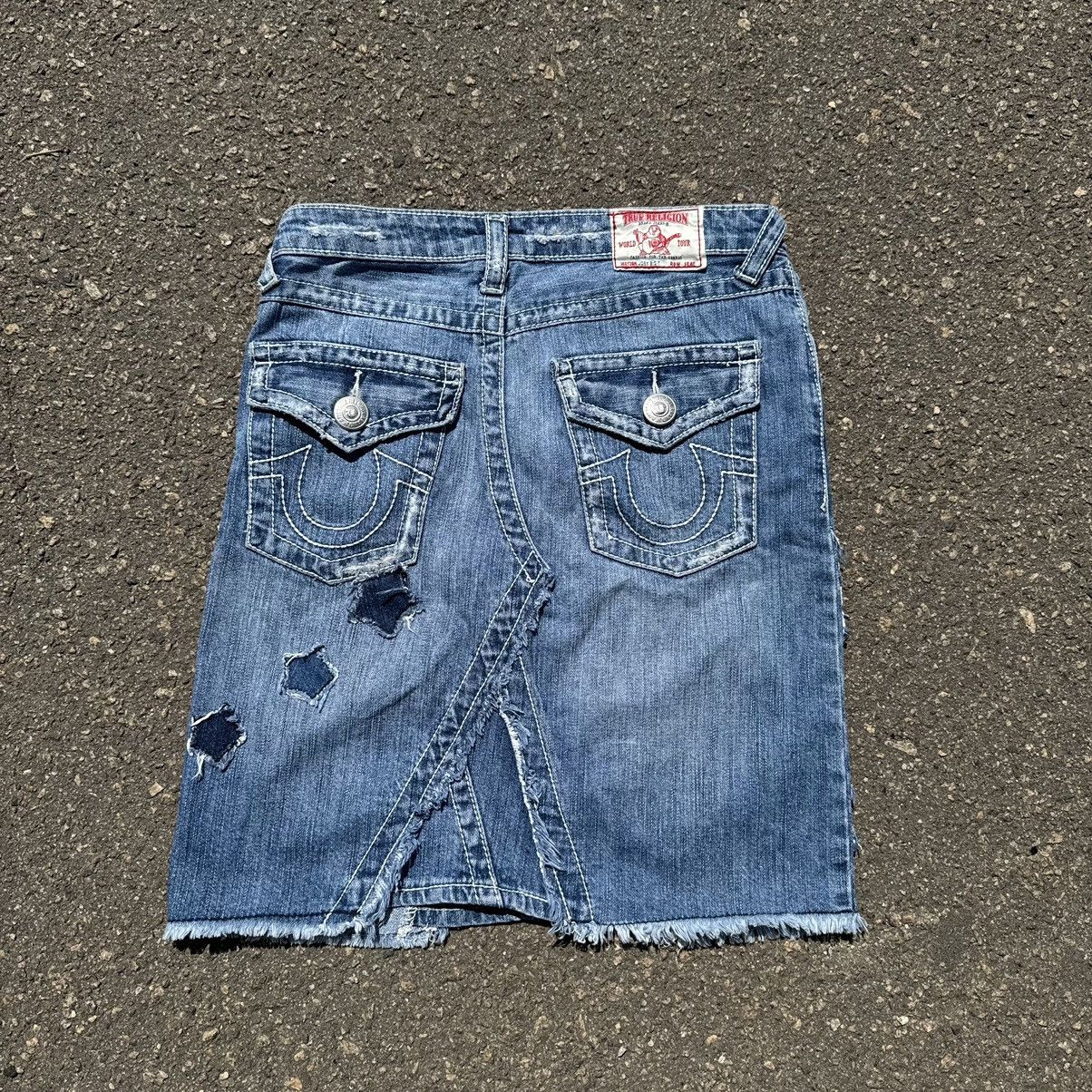 True Religion vintage 90s true religion distressed skirt jeans pants Size 28" / US 6 / IT 42 - 1 Thumbnail