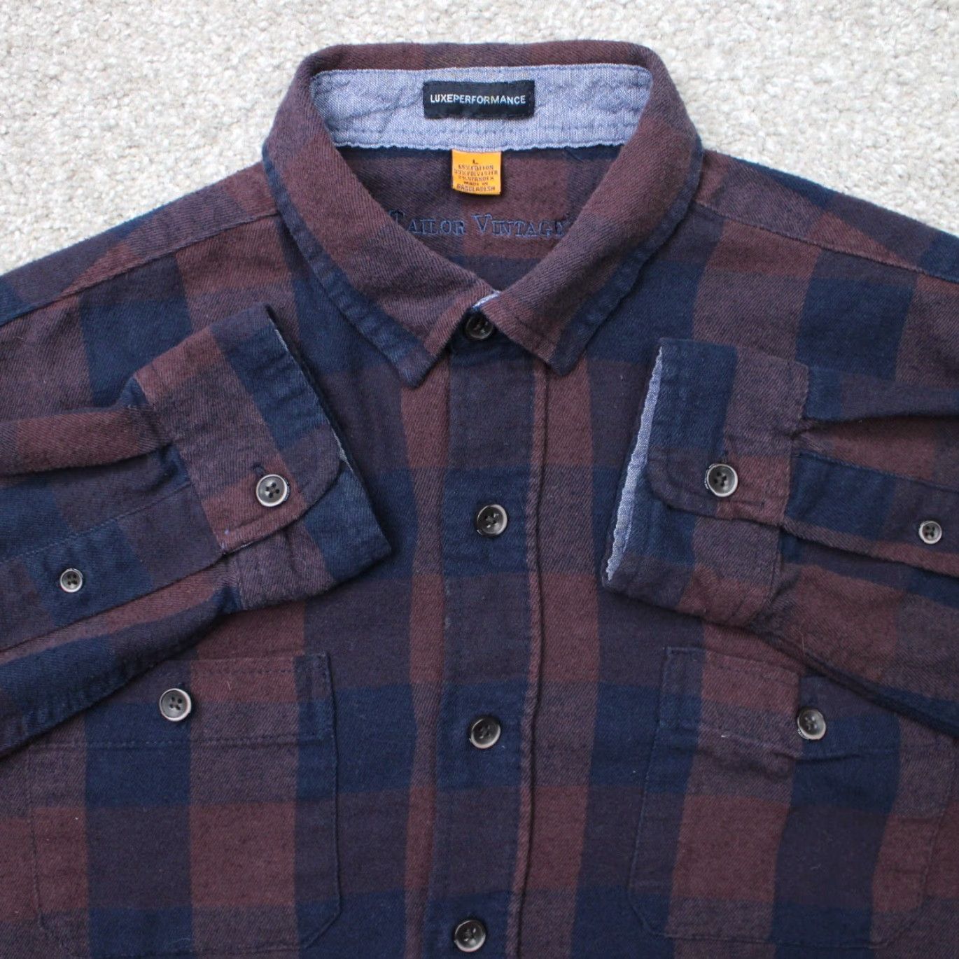 Vintage Tailor Vintage Shirt Mens Large Red/Blue Plaid Flannel Luxe Performance L/S Size US L / EU 52-54 / 3 - 2 Thumbnail