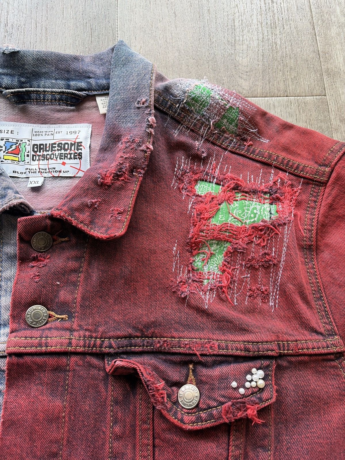 Handmade Reworked denim jacket Size US XXL / EU 58 / 5 - 4 Thumbnail