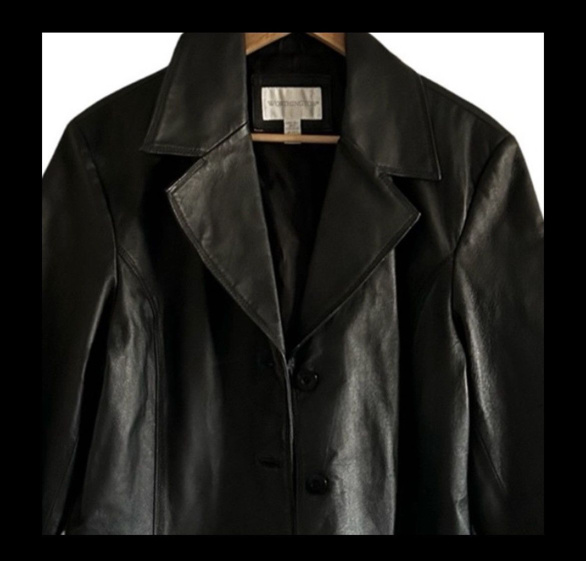 Worthington Vtg Worthington Black Leather Button Front Lined Jacket Coat Size XL / US 12-14 / IT 48-50 - 3 Thumbnail