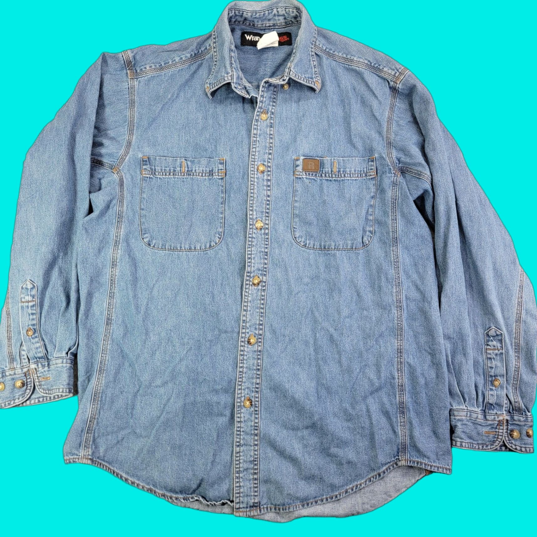 Wrangler Wrangler Riggs Workwear Shirt Mens Large Blue Denim Long Sleeve Button Front Size US L / EU 52-54 / 3 - 1 Thumbnail