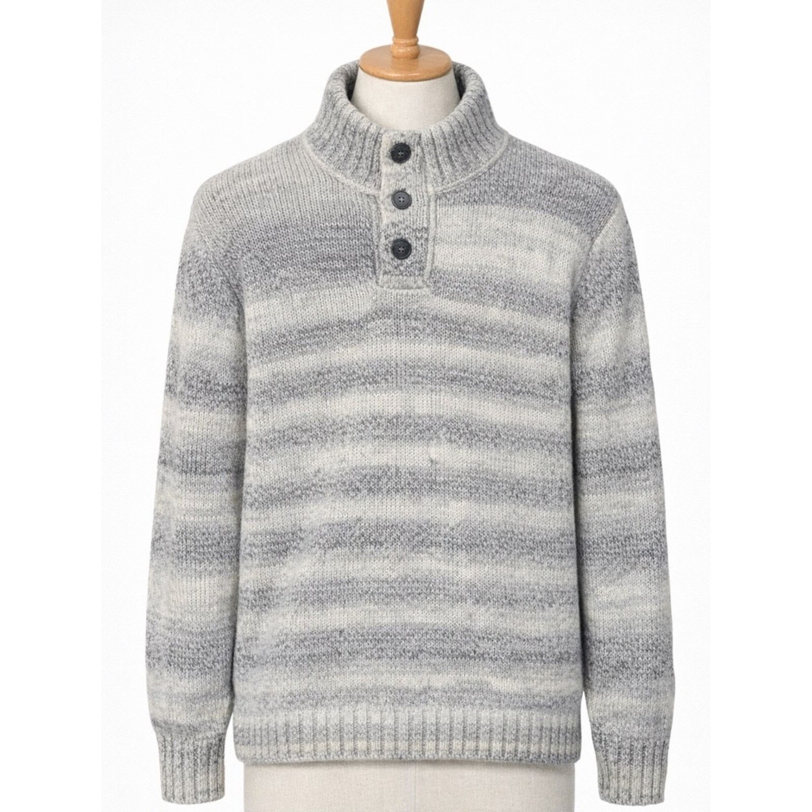 Amongst Friends Men's Grey Striped Turtleneck Button Sweater Size US M / EU 48-50 / 2 - 3 Thumbnail
