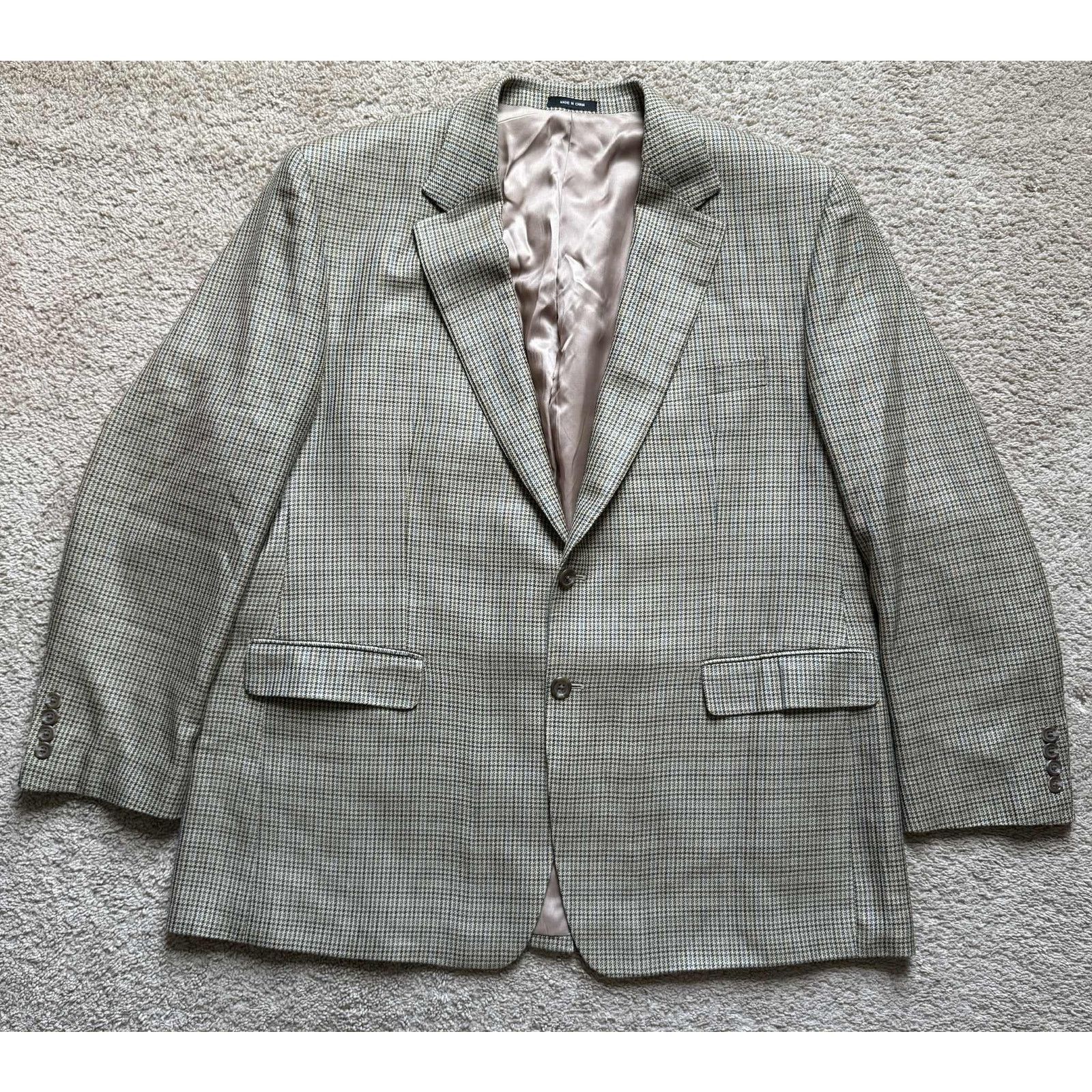 CPS CHAPS Chaps Houndstooth Long Sleeve Notch Lapel Blazer Tan Men 48R Size 48R - 1 Thumbnail