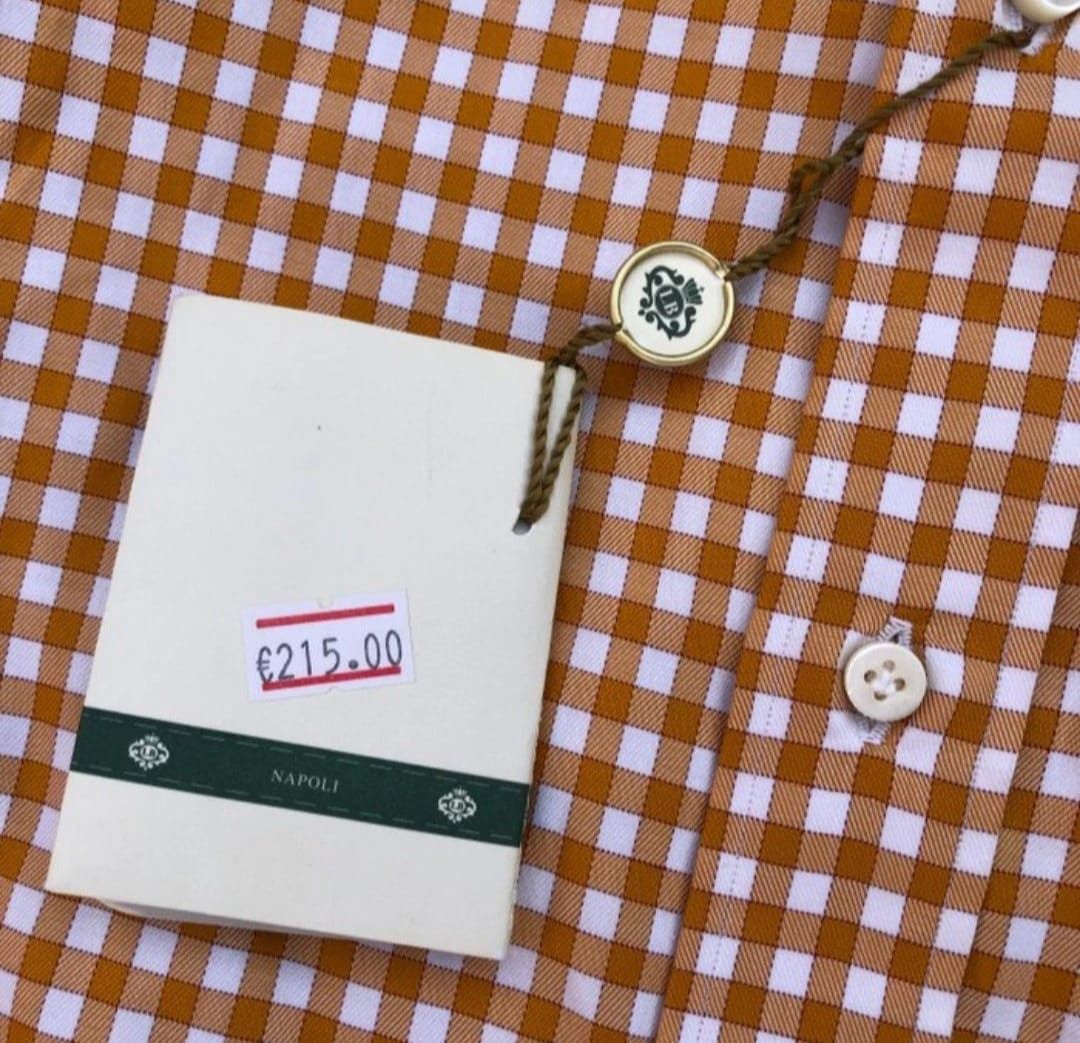 Luigi Borrelli Luigi Borrelli Orange Checkered Shirt Size US M / EU 48-50 / 2 - 3 Thumbnail