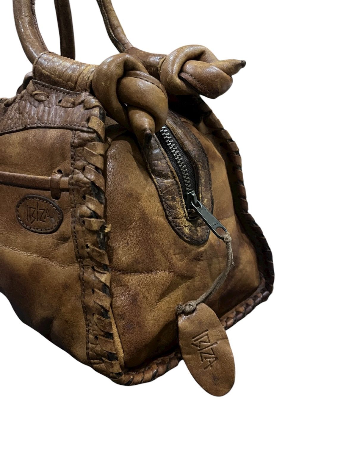 Japanese Brand vintage ibiza handle bag brown cream leather applique design Size ONE SIZE - 4 Thumbnail