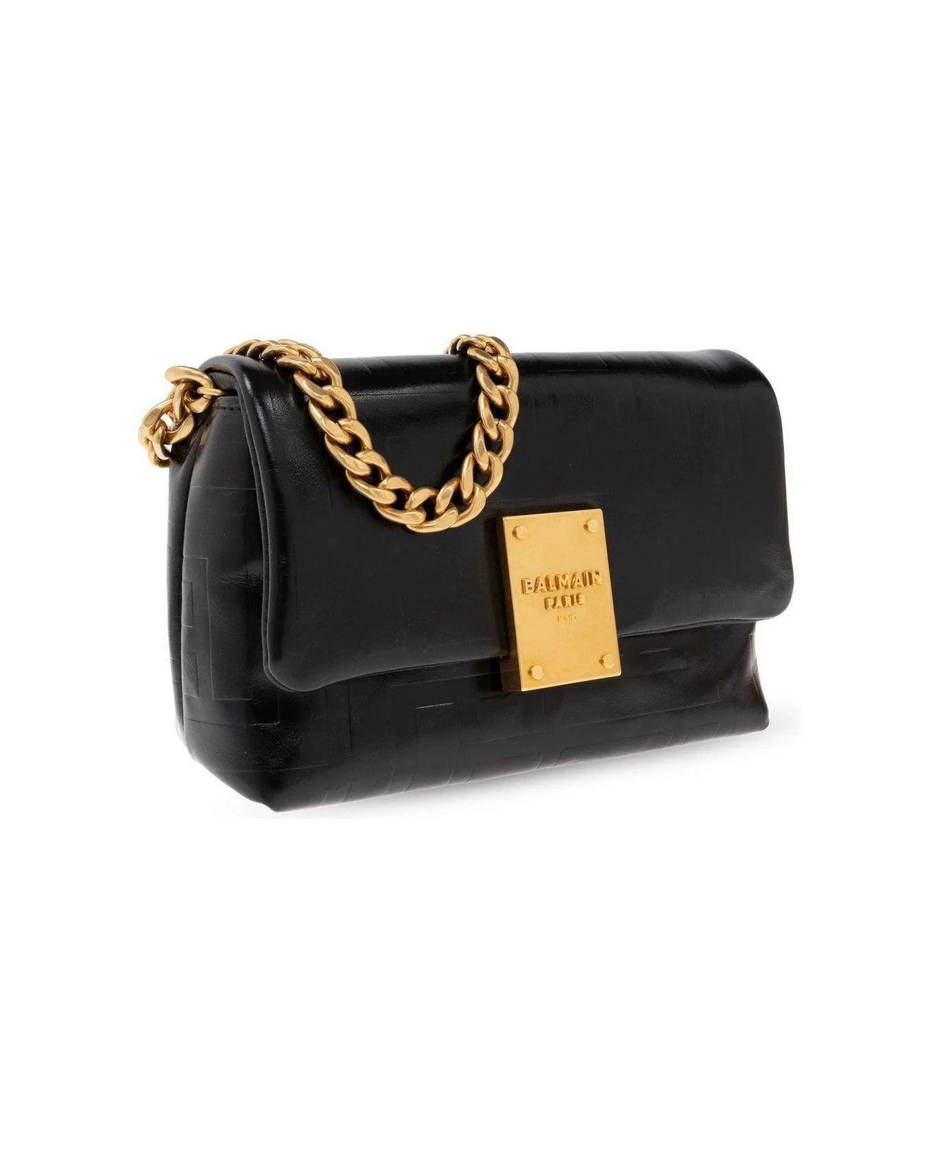 Balmain o1s1wg111225 Size:OS/Embossed Flap Shoulder Bag in Black Size ONE SIZE - 2 Thumbnail