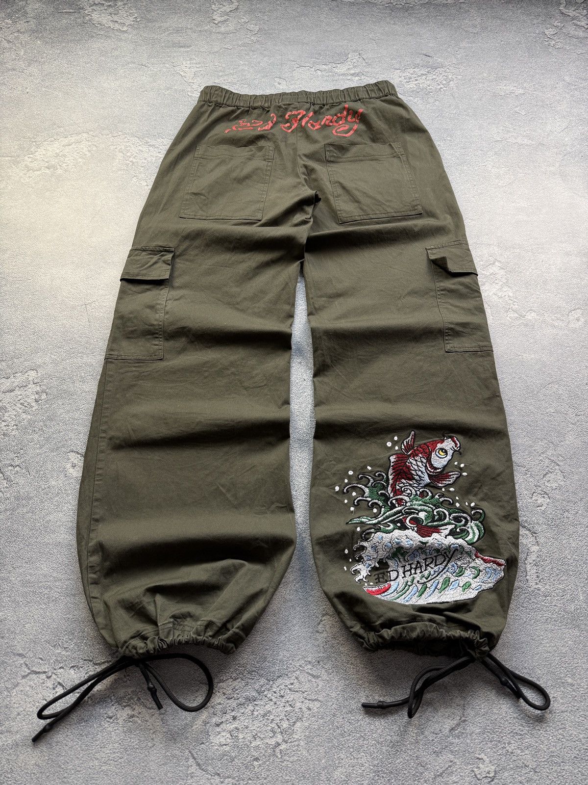 Ed Hardy Ed Hardy Pants Olive Logo Wide Leg Cargo Baggy Drill Size US 32 / EU 48 - 7 Thumbnail
