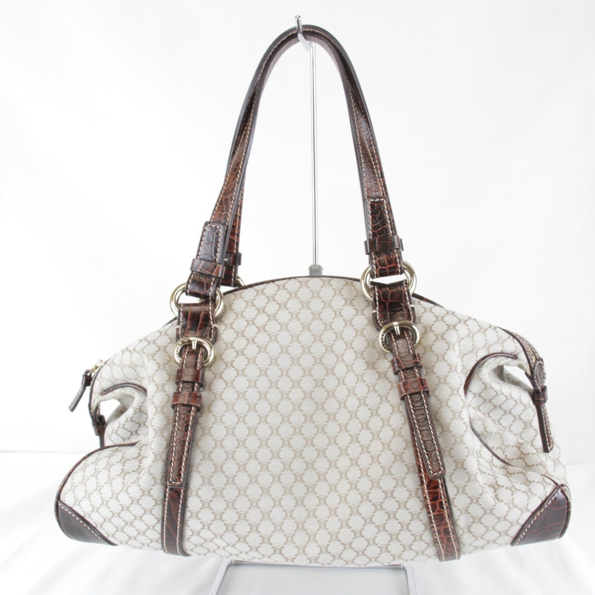 Celine CELINE Macadam pattern beige canvas handbag, 980g, women's Boston bag. Size ONE SIZE - 1 Thumbnail