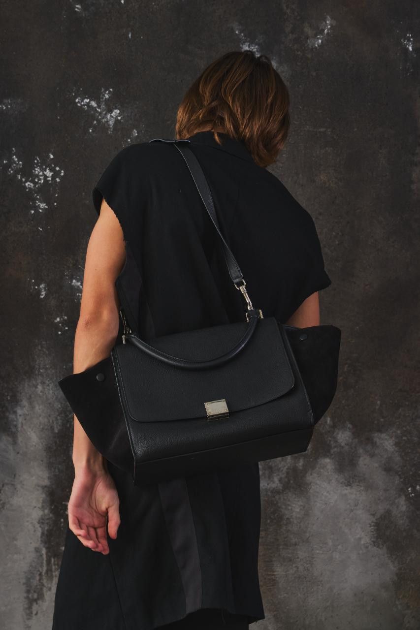 Celine Celine Trapeze Bag Black Leather and Velvet Trim Size ONE SIZE - 7 Thumbnail