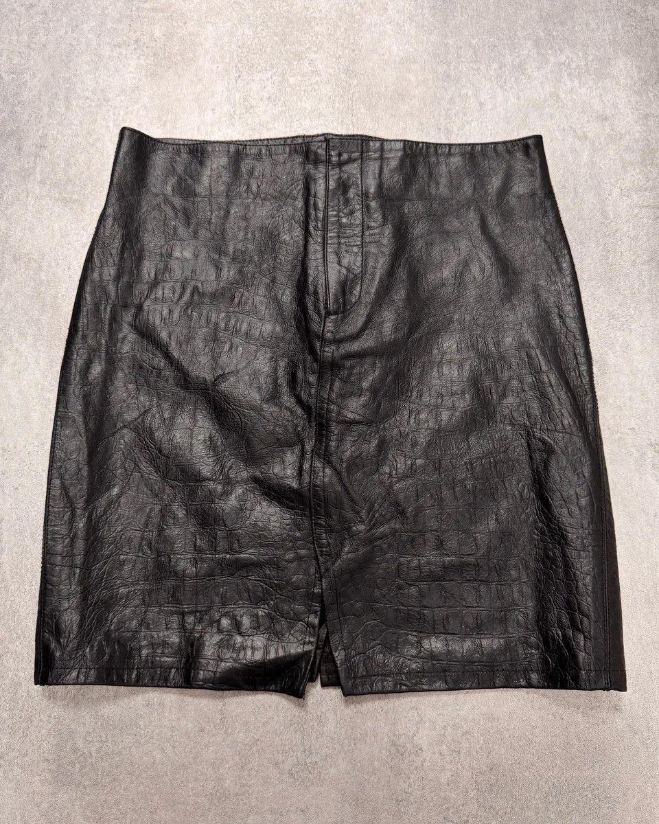 FW2000 Roberto Cavalli Crocodile Effect Leather Black Skirt